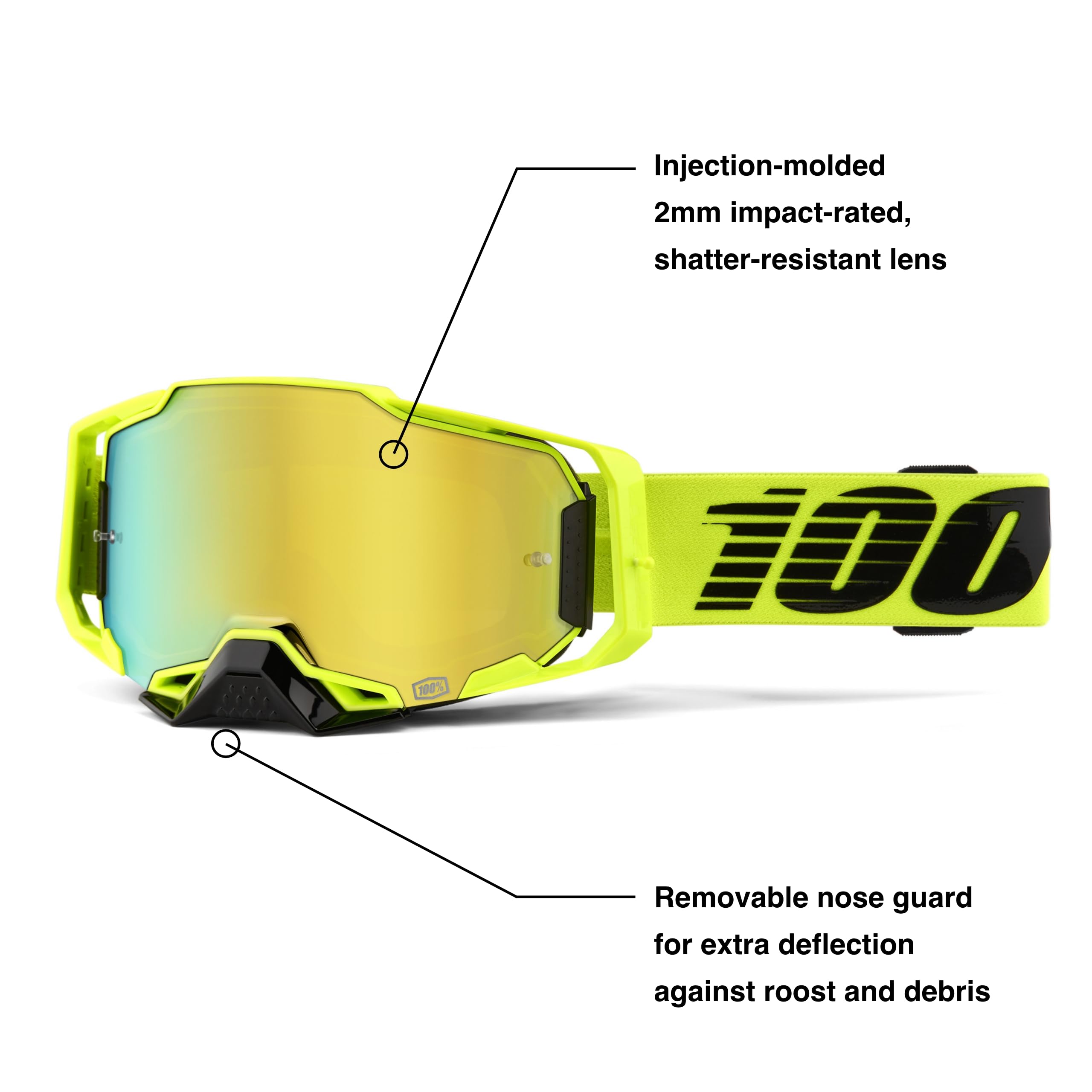 100% Armega Goggles - Eyewear For Dirt Bikes, Motocross, Motorcycle, & Bike Sports - Durable Mountain Biking Goggles - Nuclear C