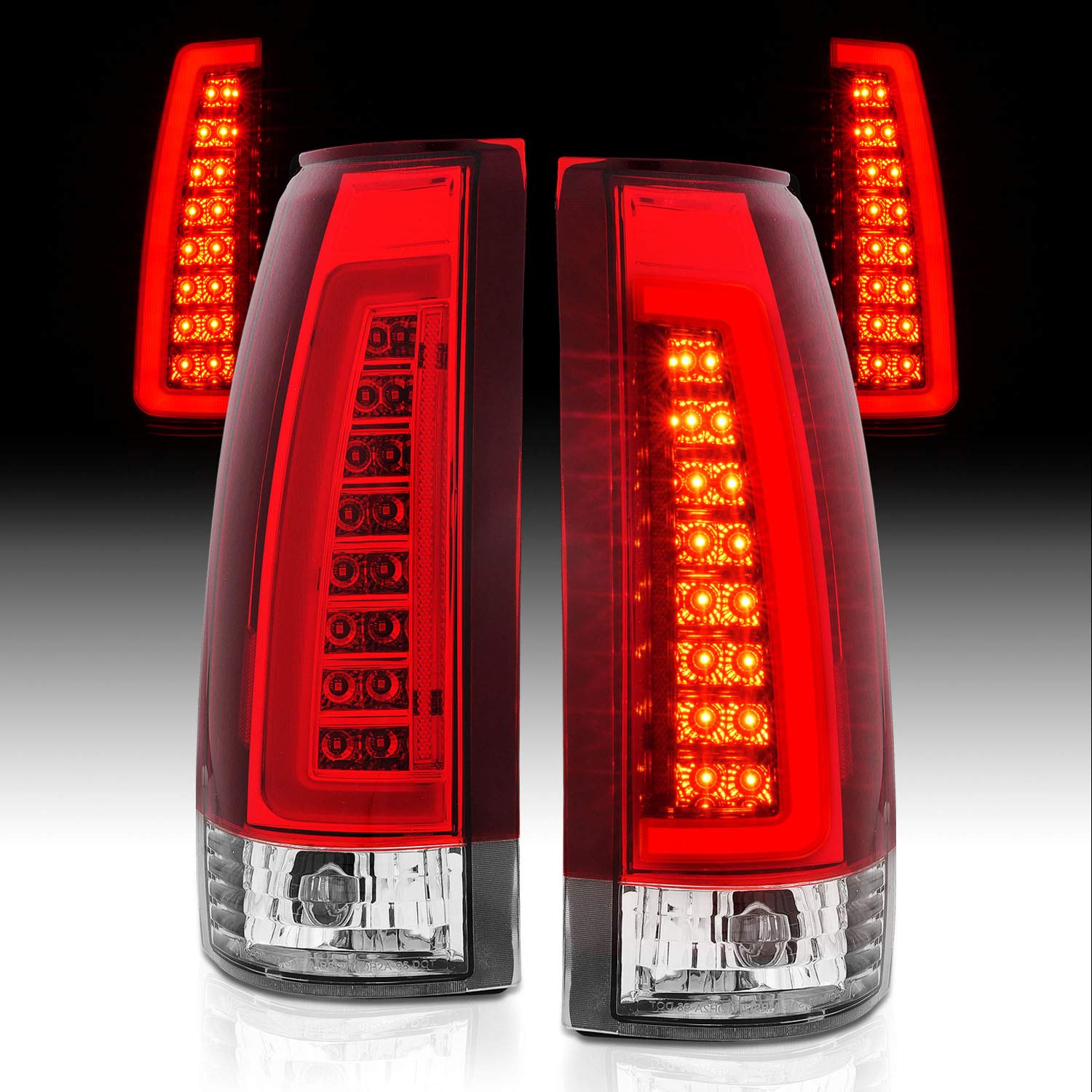 Amerilite For 1988-1999 Chevy Gmc C/K Pickup Vehicle Full Size Tahoe Suburban Crystal Red Replacement C-Type Led Tube Tail Light