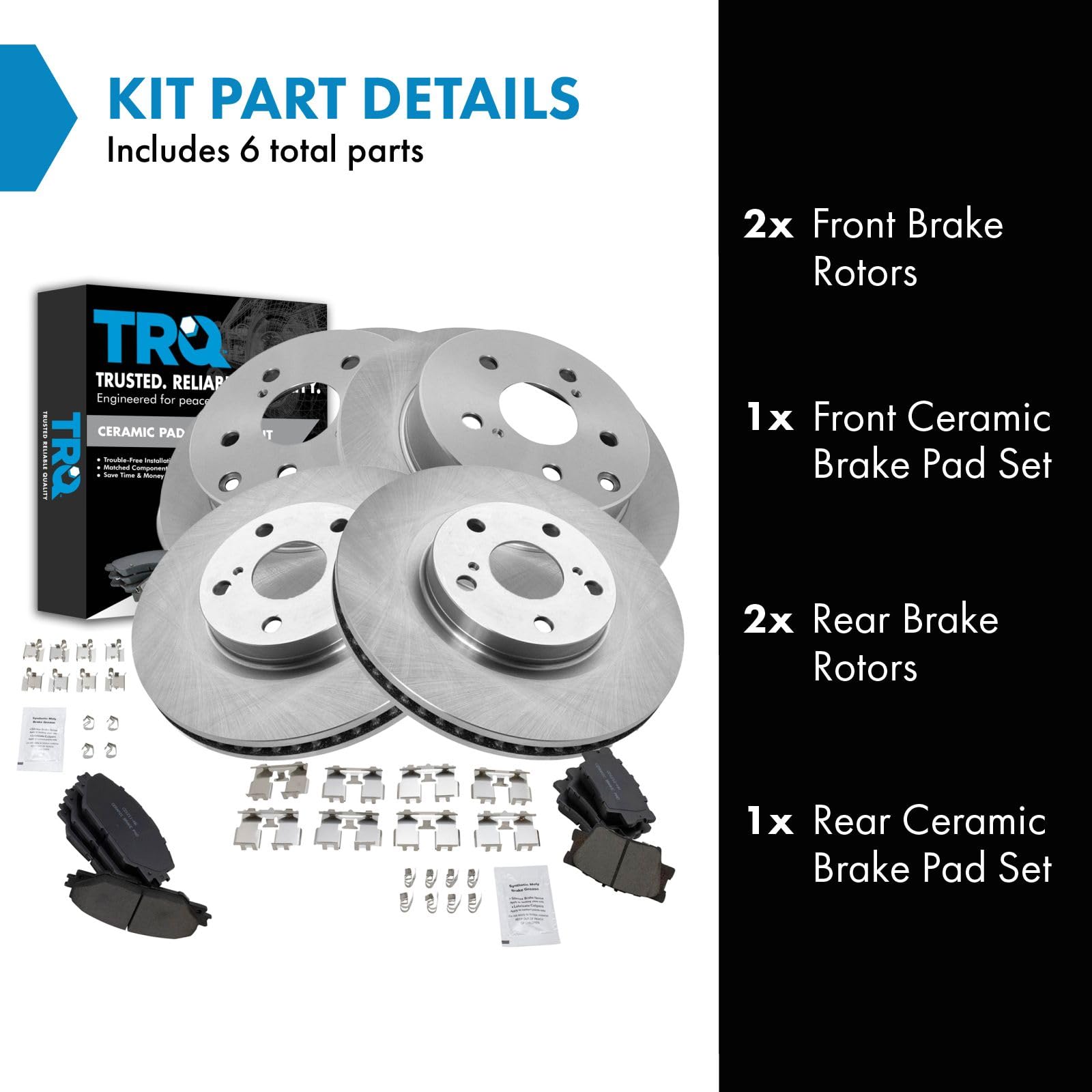 Trq Front And Rear Brake Pad & Rotor Kit Brake Pads Brake Rotor Ceramic Compatible With 2006-2018 Toyota Rav4