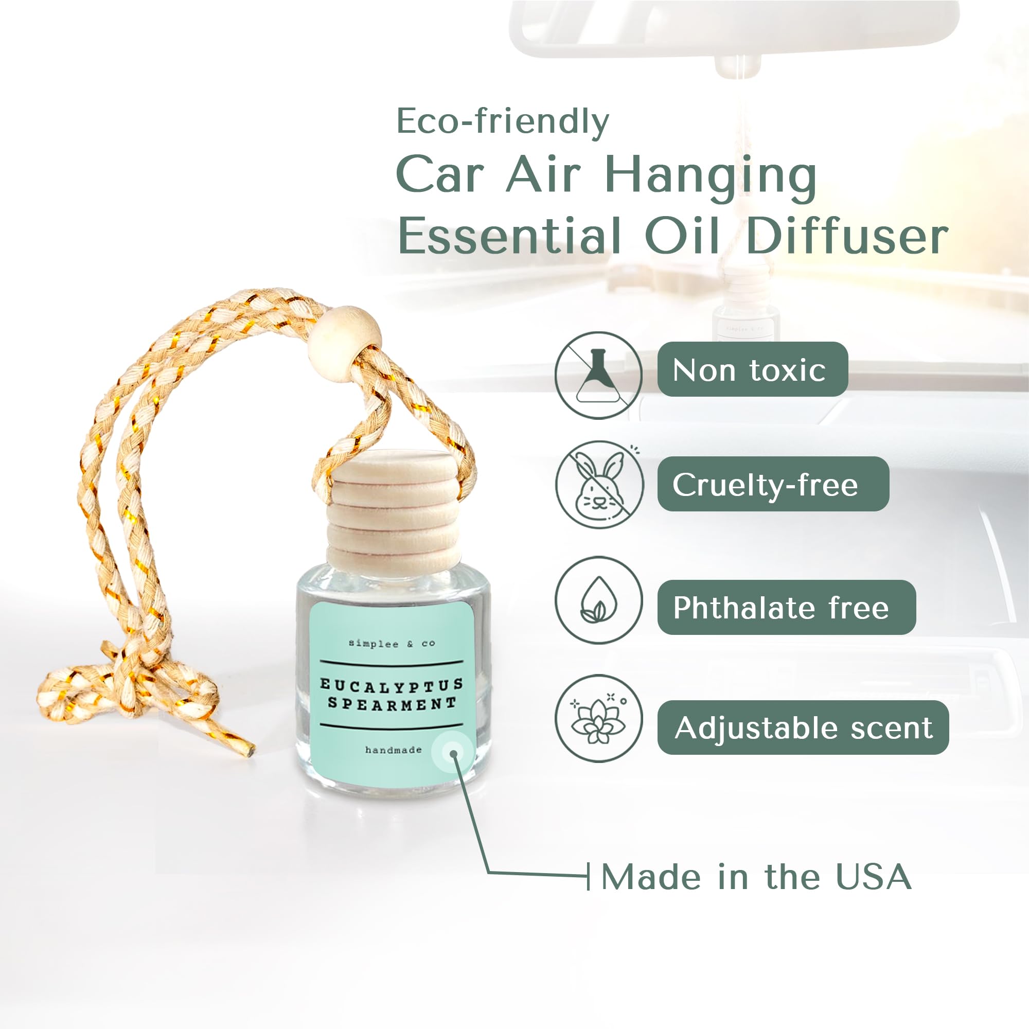 Eucalyptus & Spearmint Car Air Hanging Essential Oil Diffuser, Car Air Freshener Diffuser With Long Lasting Essential Oils, Arom