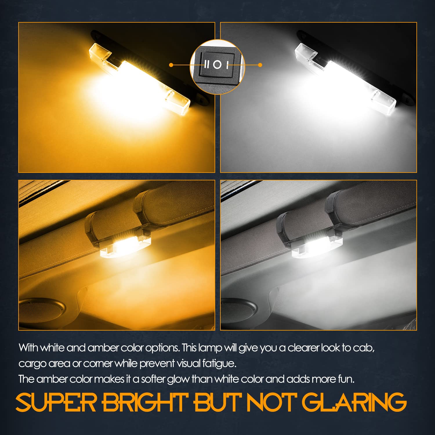 Nirider Utv Interior Light Universal Roll Bar Mount Led Light Utility Roll Cage Light Courtesy Light Interior Dome Light For Utv Atv Polaris Rzr Can-Am Truck Car Off Road Vehicle - White Amber