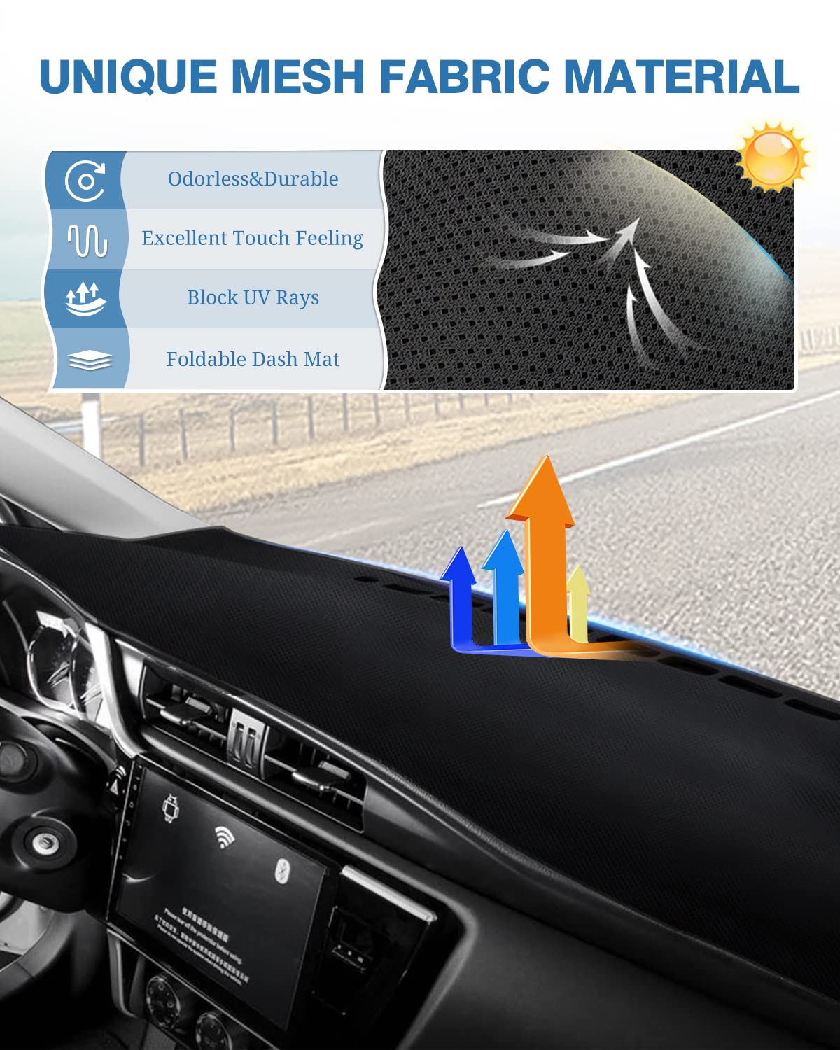 Fiilines Dash Cover For 2014-2018 Toyota Corolla, Accessories Dashboard Cover Mat No Glare Sunshade Anti-Slip Pad Protector Blac