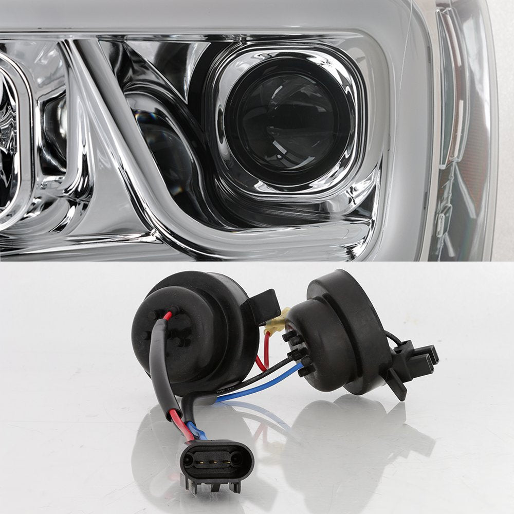 AKKON - For 2006-08 Dodge RAM 1500 + 2006-09 Dodge RAM 2500/3500 LED Daytime Running Lamp Bar Projector Headlights Chrome Set