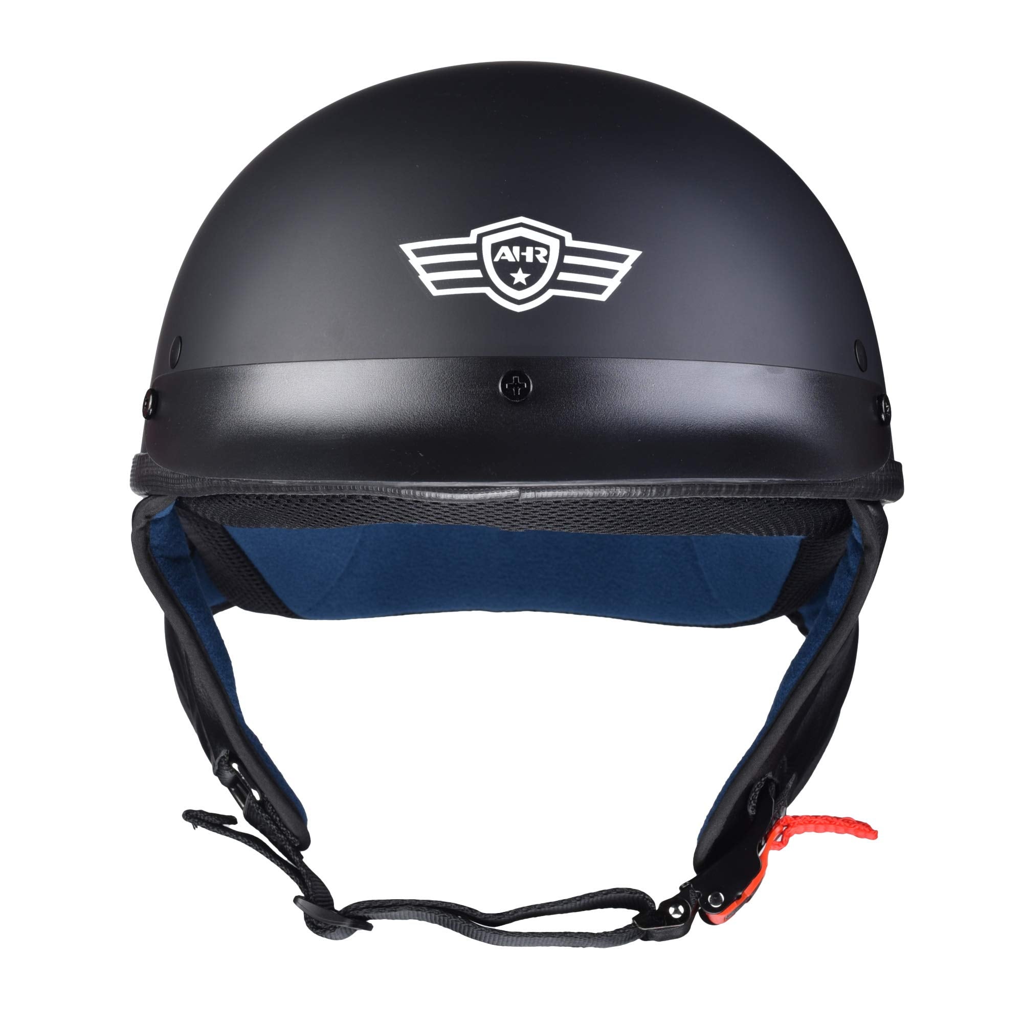 Ahr Half Face Motorcycle Helmet Dot Approved Half Skull Cap Half Helmet For Motorbike Cruiser Chopper Run-C, Matt Black, Xl