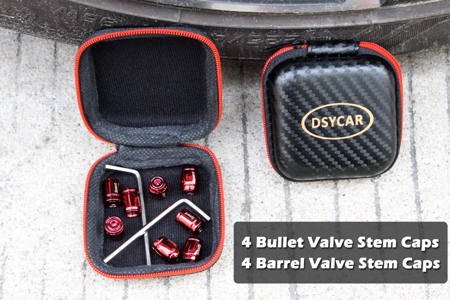 Dsycar Locking Valve Stem Caps Red (8 Pack), Anti Theft Tire Caps With Rubber Ring Tire Wheel Rim Dust Cover Fits Cars, Trucks, Bikes, Motorcycles, Bicycles (8 Pack/Red)