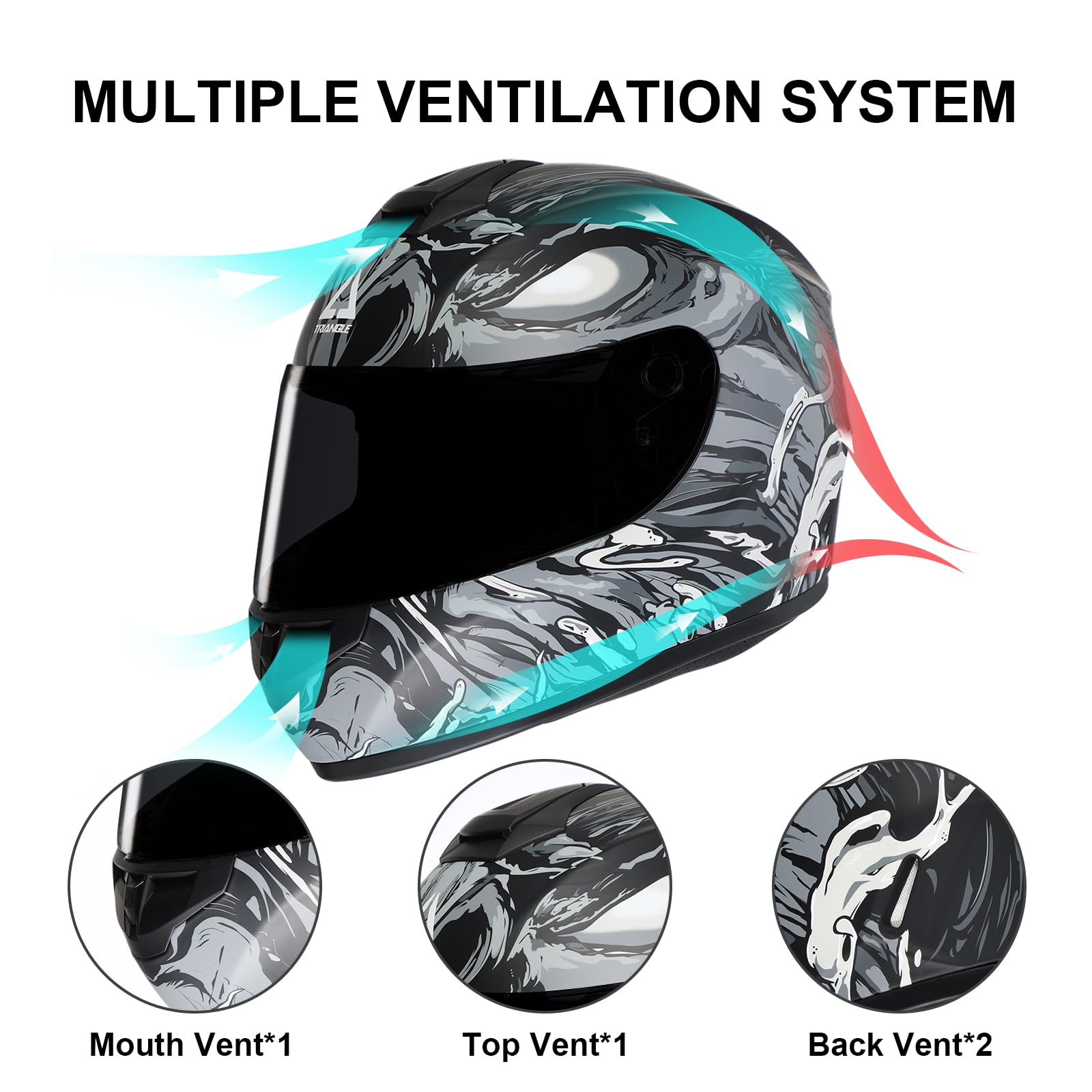 Triangle Motorcycle Helmets Full Face Helmet For Adult Men Women With Tinted And Clear Visor Dot Approved (Gray, X-Large)