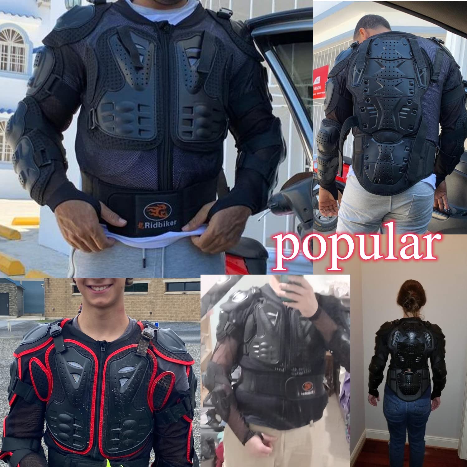 RIDBIKER Motorcycle Full Body Armor Jacket, Red, Large, Removable Spine Chest Protector, Model Ridbiker-14, Polypropylene