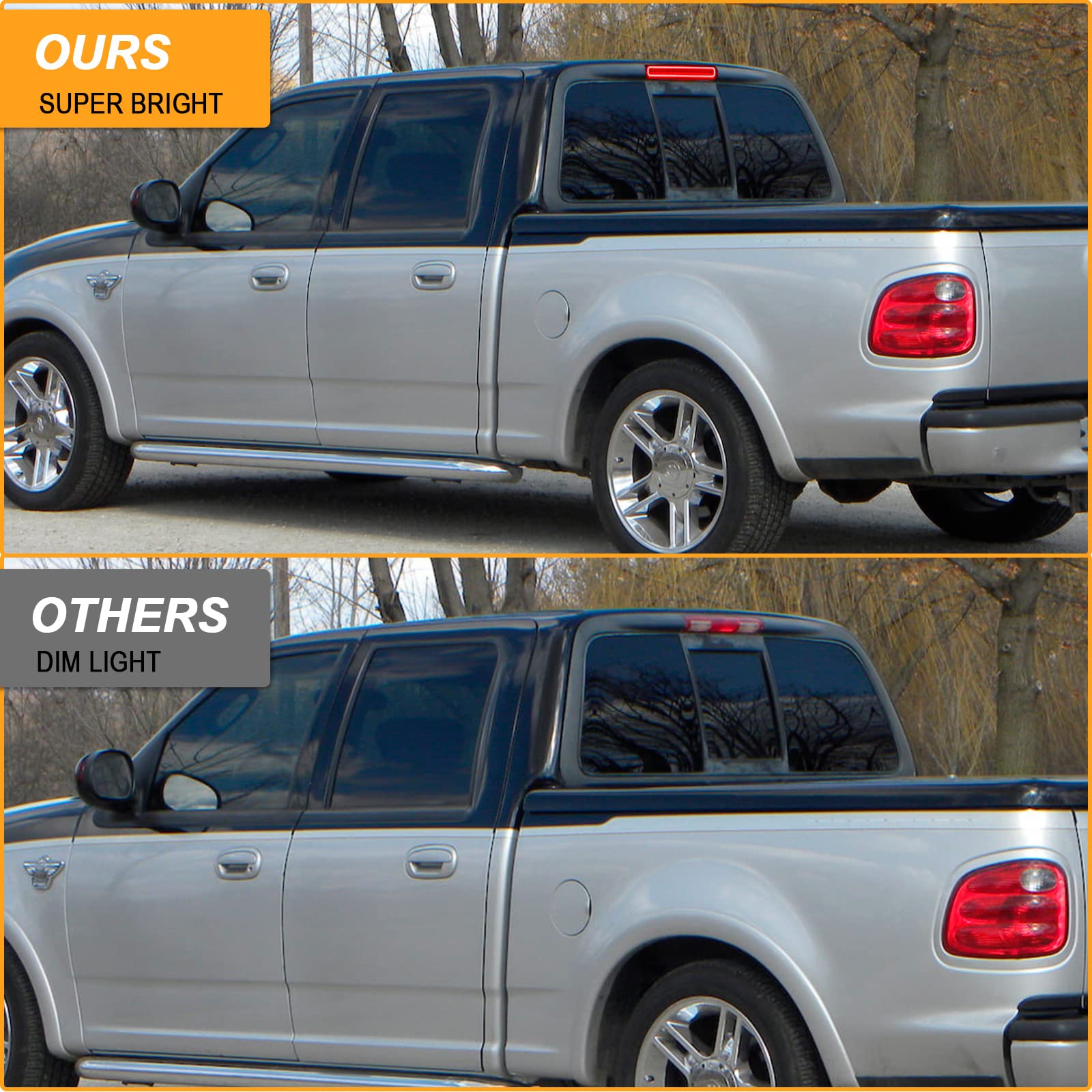 R&F Auto F1 Style Strobe Led Third Brake Light Replacement For F150 (1997-2003), F250 (1997-1999), Excursion (2000-2005) Roof Cargo Lights High Mount Stop Lamp With Seal Foam Gaskets Red Clear Lens