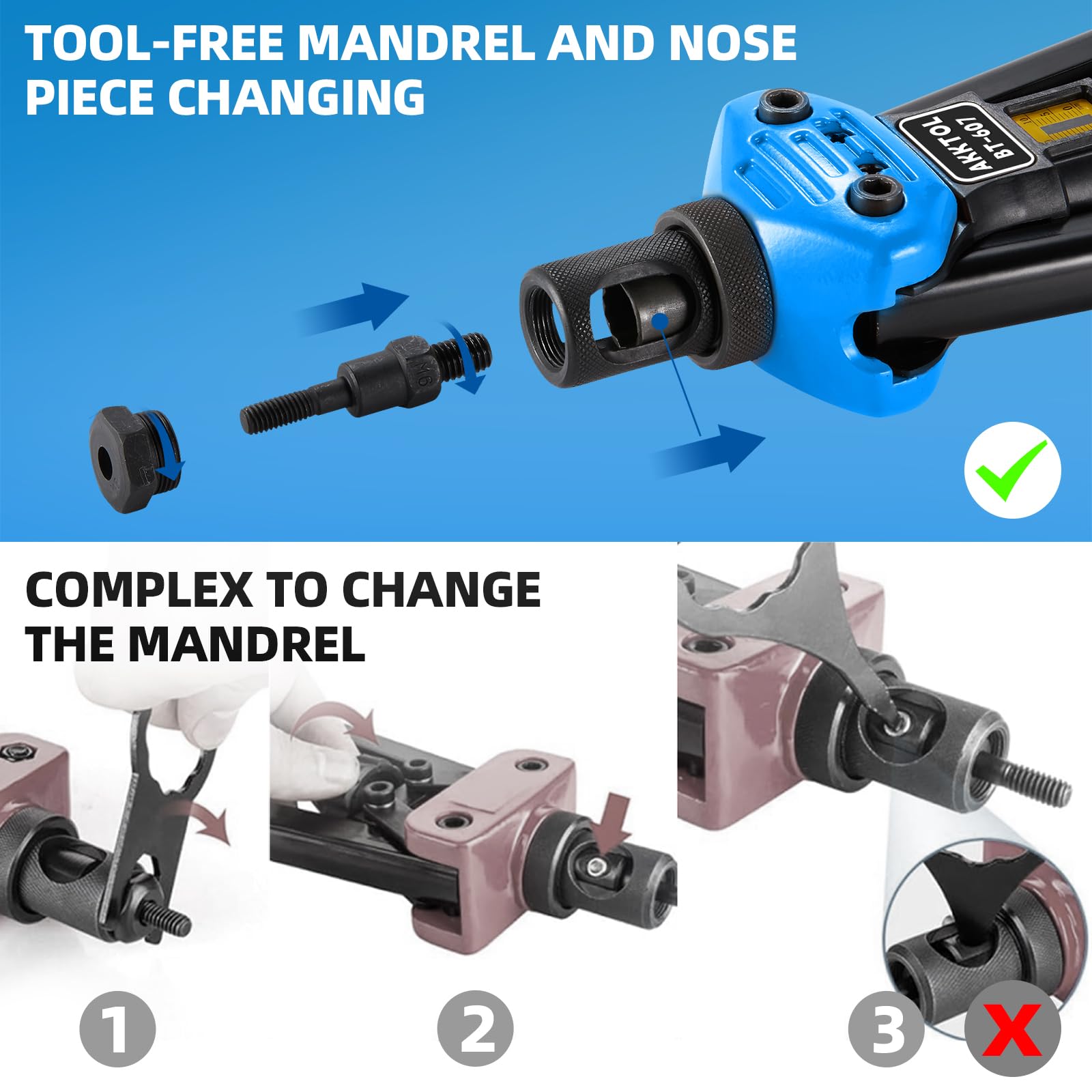 Akktol Rivet Nut Tool, 16 Rivnut Tool Kit With 15 Metric And Sae Mandrels, 125-Pcs Rivet Nut Assortment Kit, Rugged Carrying Case, Ideal For Sheet Metal & Automotive Work