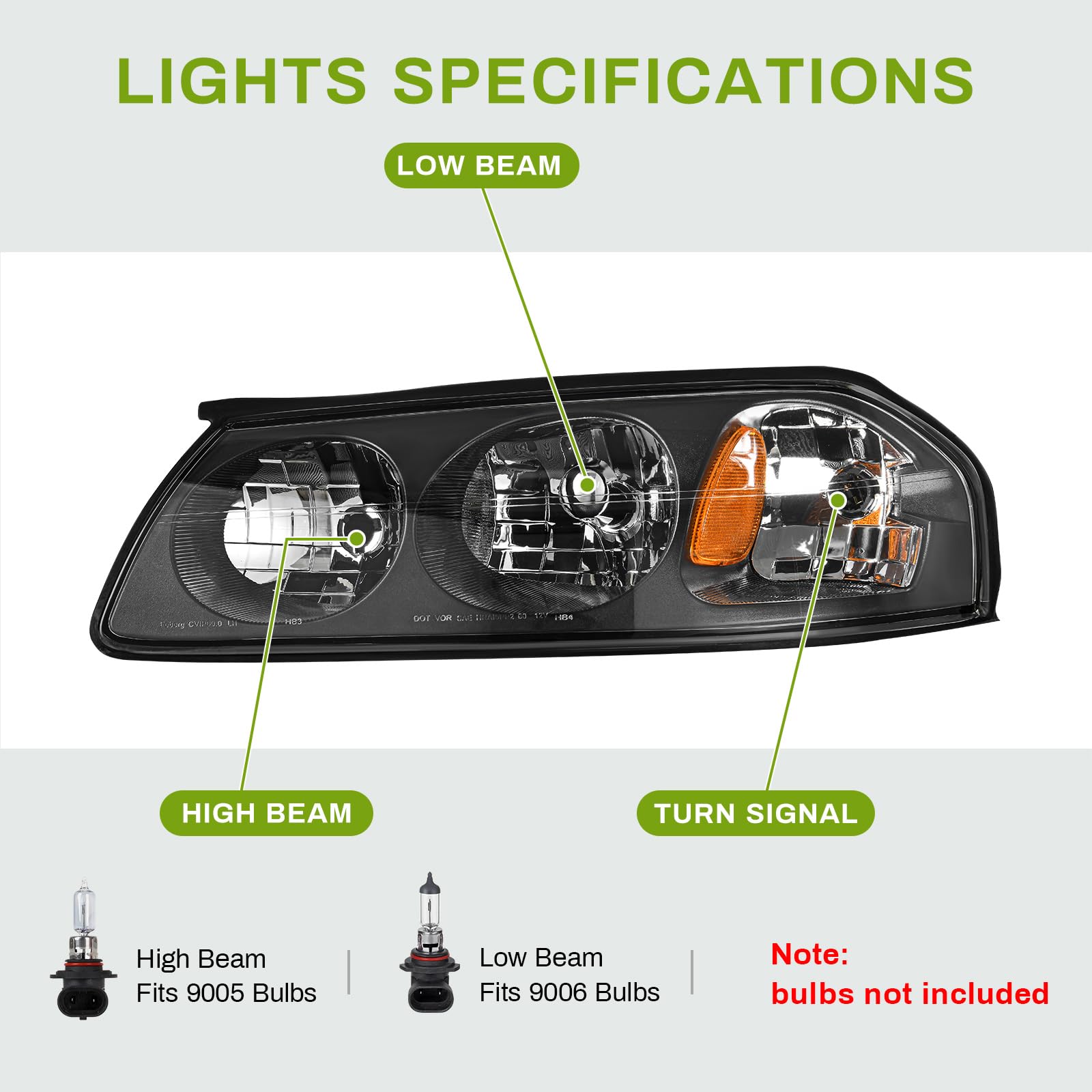 Autosaver88 Headlight Assembly Compatible With 2000-2005 Chevy Impala Replacement Black Housing Amber Reflector Clear Lens