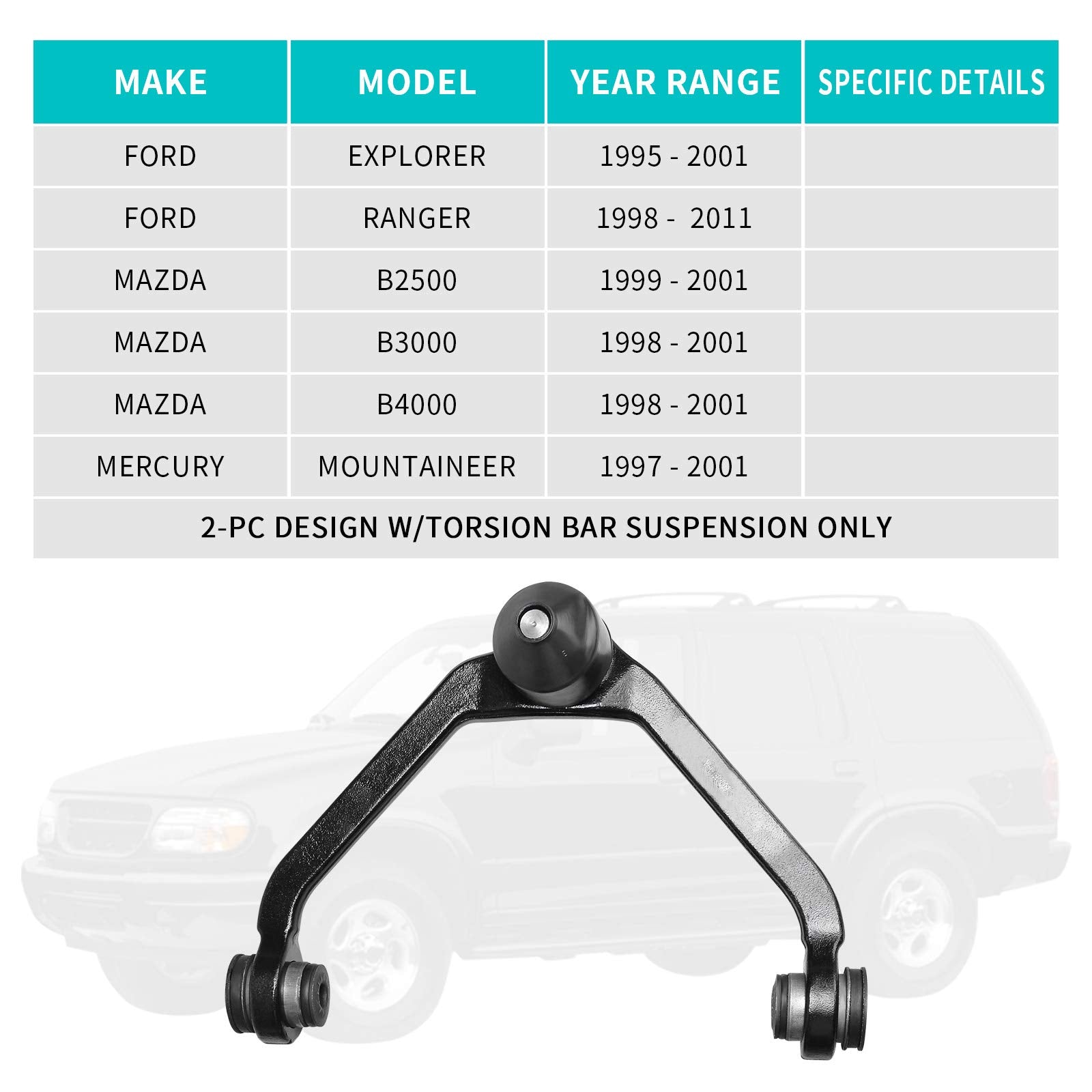 Yitamotor Front Suspension Kit Compatible With Ford Explorer/Ranger 1995-2001 Mazda B2500/B3000/B4000 1998-2001 Mercury Mountain
