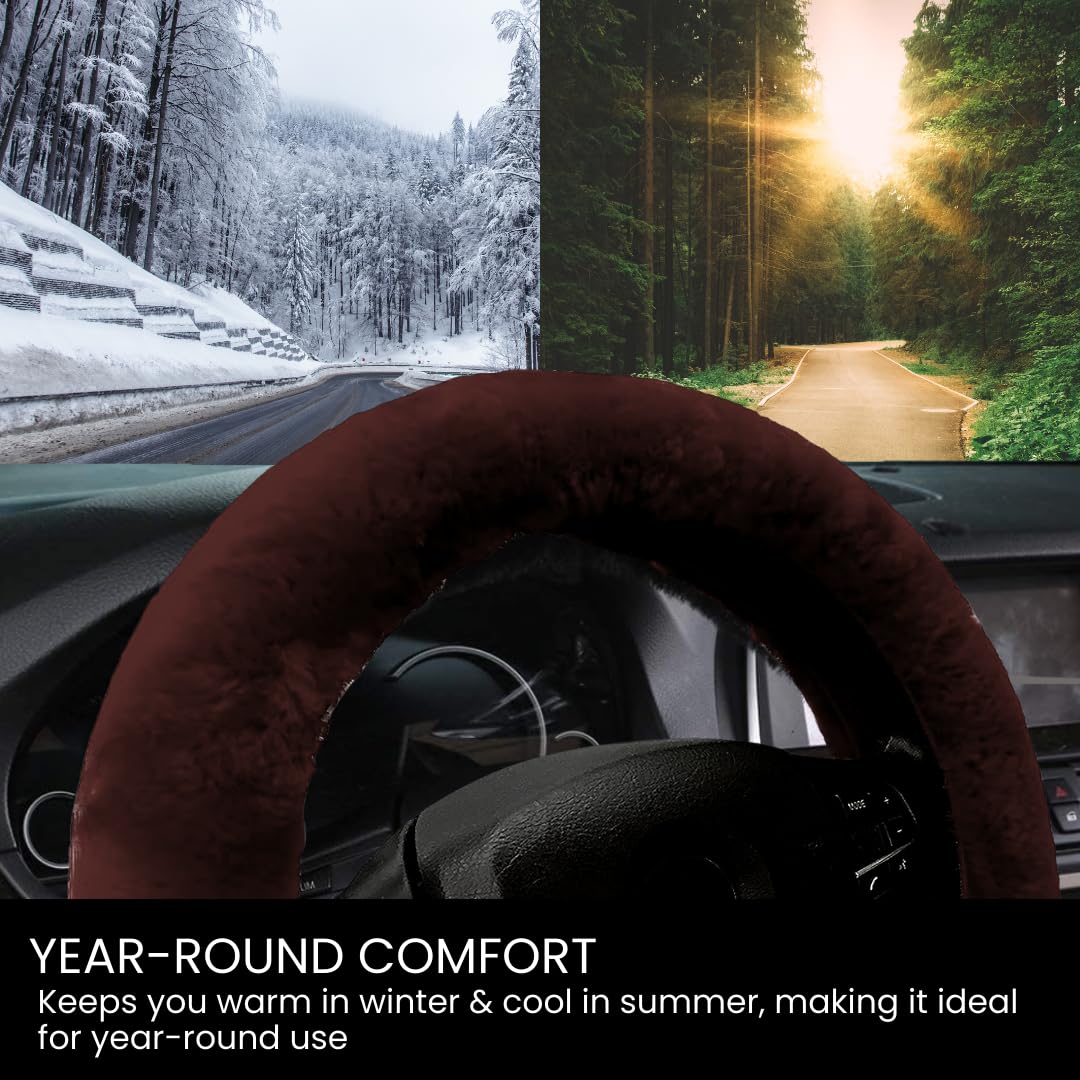 Andalus Australian Sheepskin Wool Steering Wheel Cover For Women & Men - Universal 15 Inch Steering Wheels & Accessories - Eco-F