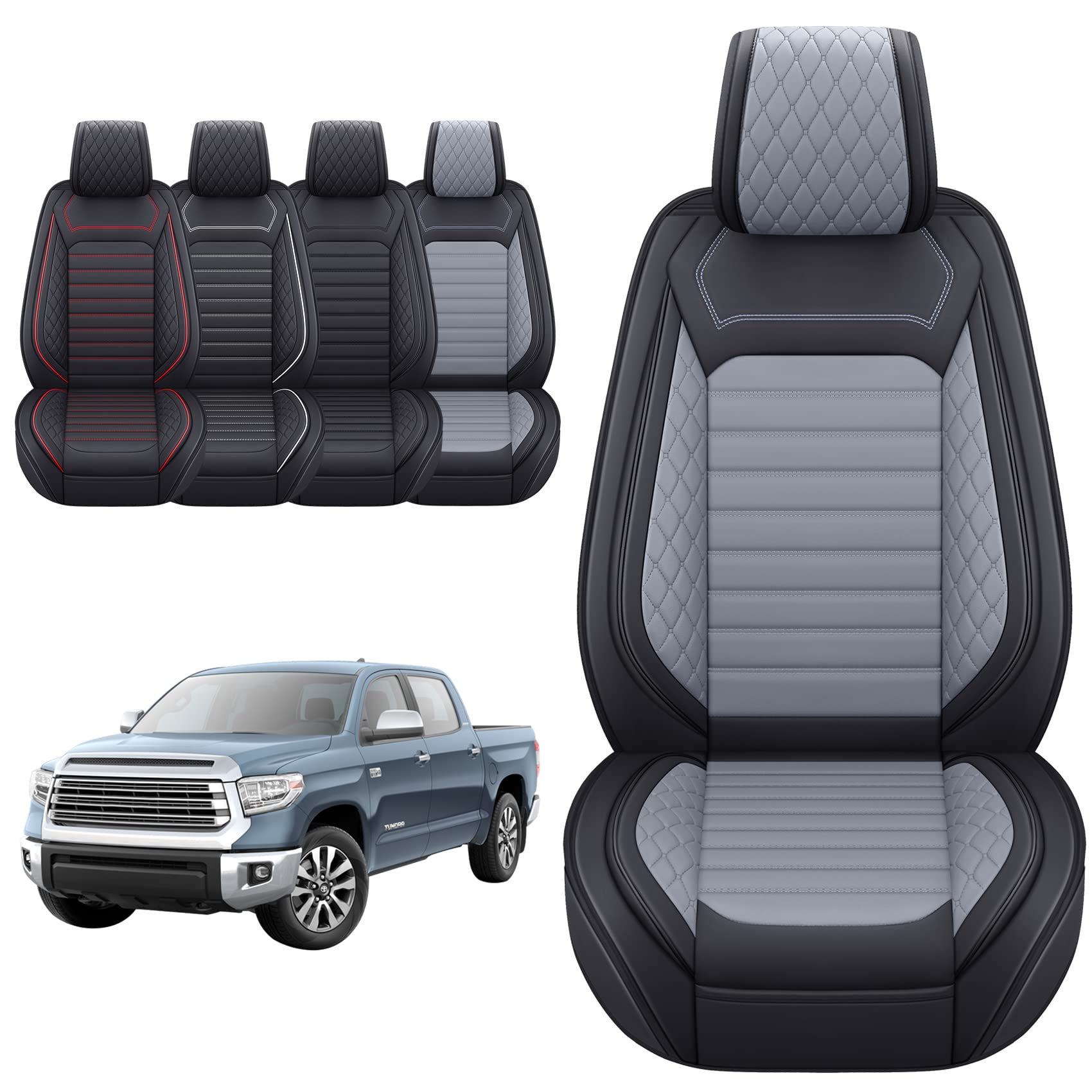 Aierxuan Truck Seat Covers Compatible With Toyota Tundra Pickup Custom Fit 2008-2025 Crewmax Double Cab Waterproof Leather Airba