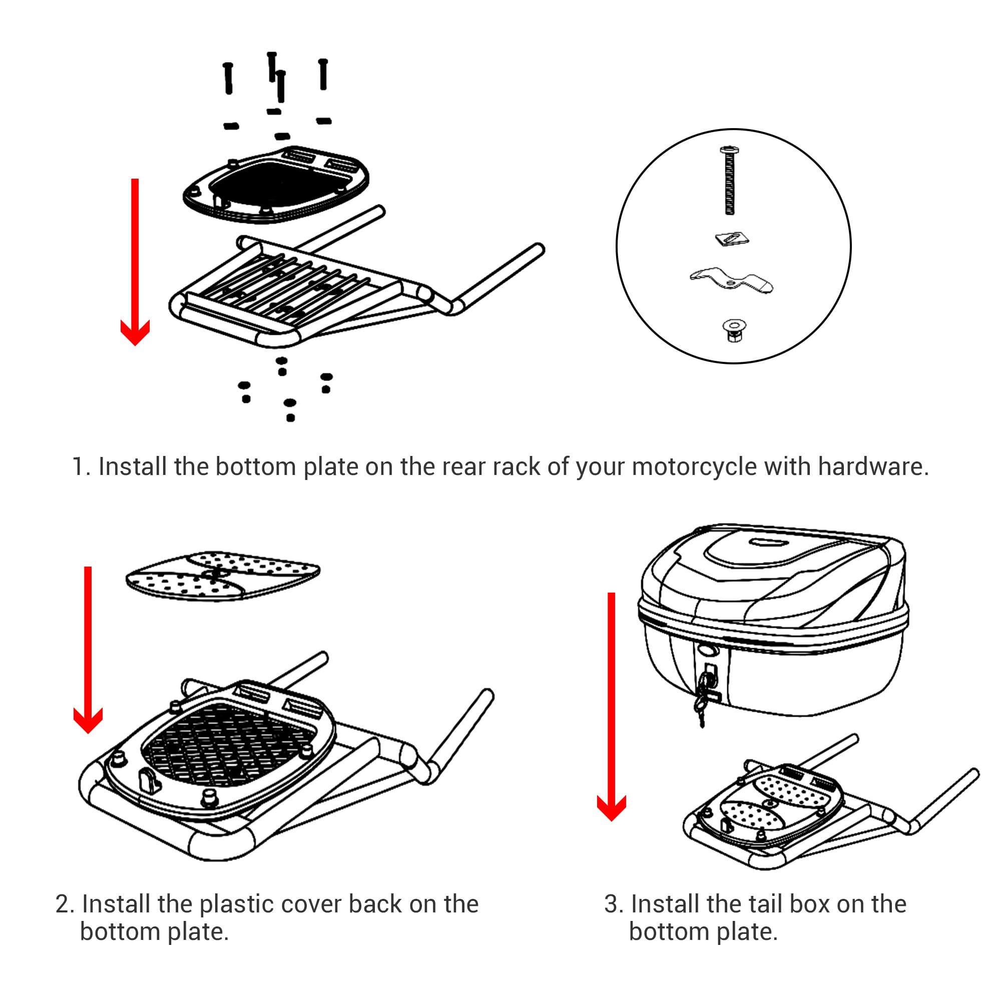 Ahr 48L Motorcycle Top Case Trunktail Box Trunk Tour Storage Box