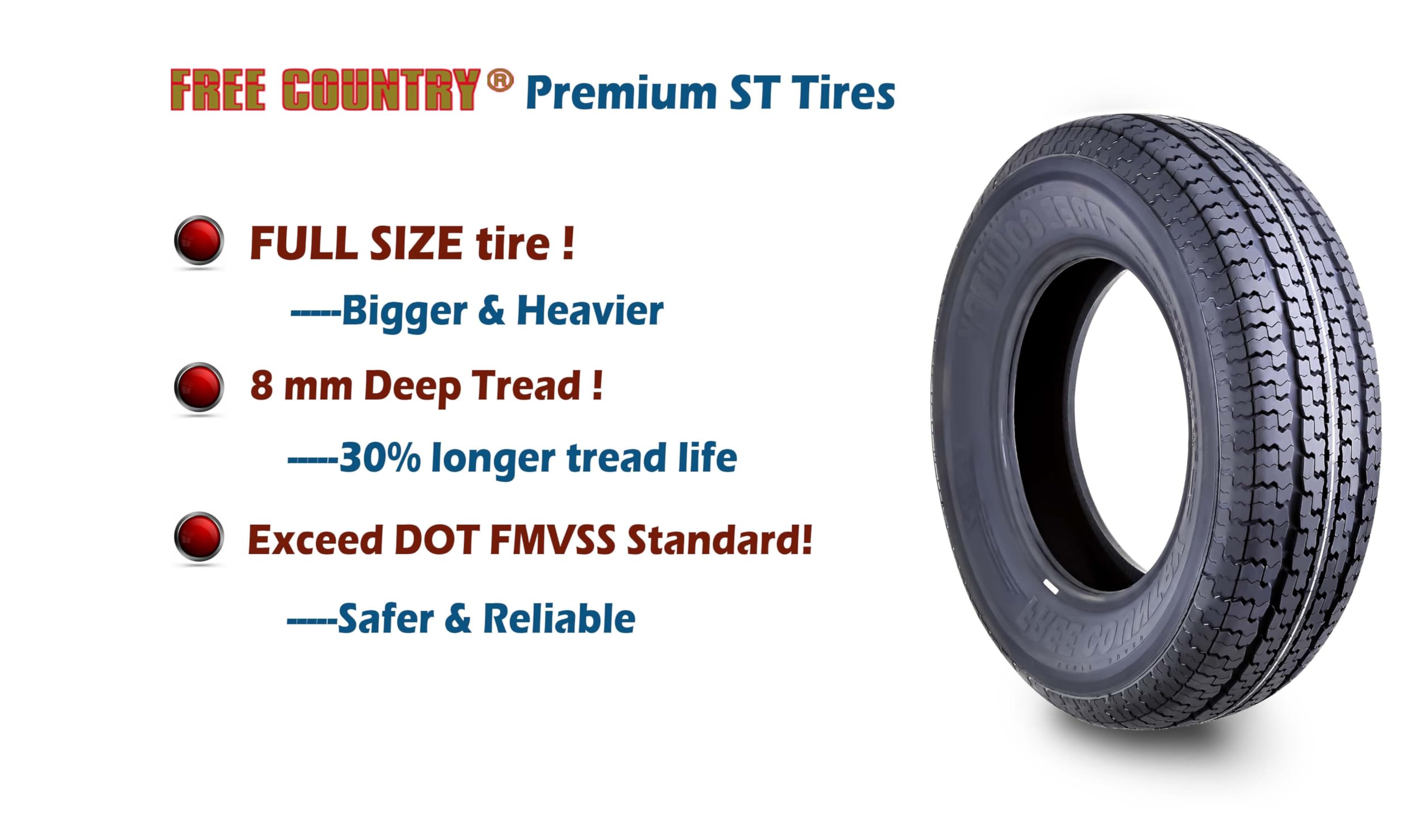 Grand Ride Set 2 Free Country Premiumtrailer Tires St 205/75R14 8Pr Load Range D W/Scuff Guard 8Mm Tread Depth