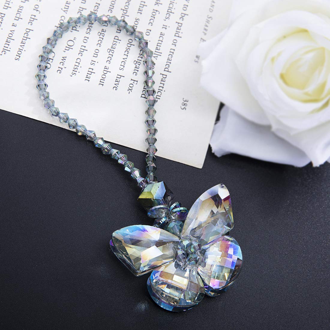 H&D Hyaline & Dora Crystal Glass Butterfly Car Key Charm Mirror Hanging Ornaments Gift (Butterfly-1)