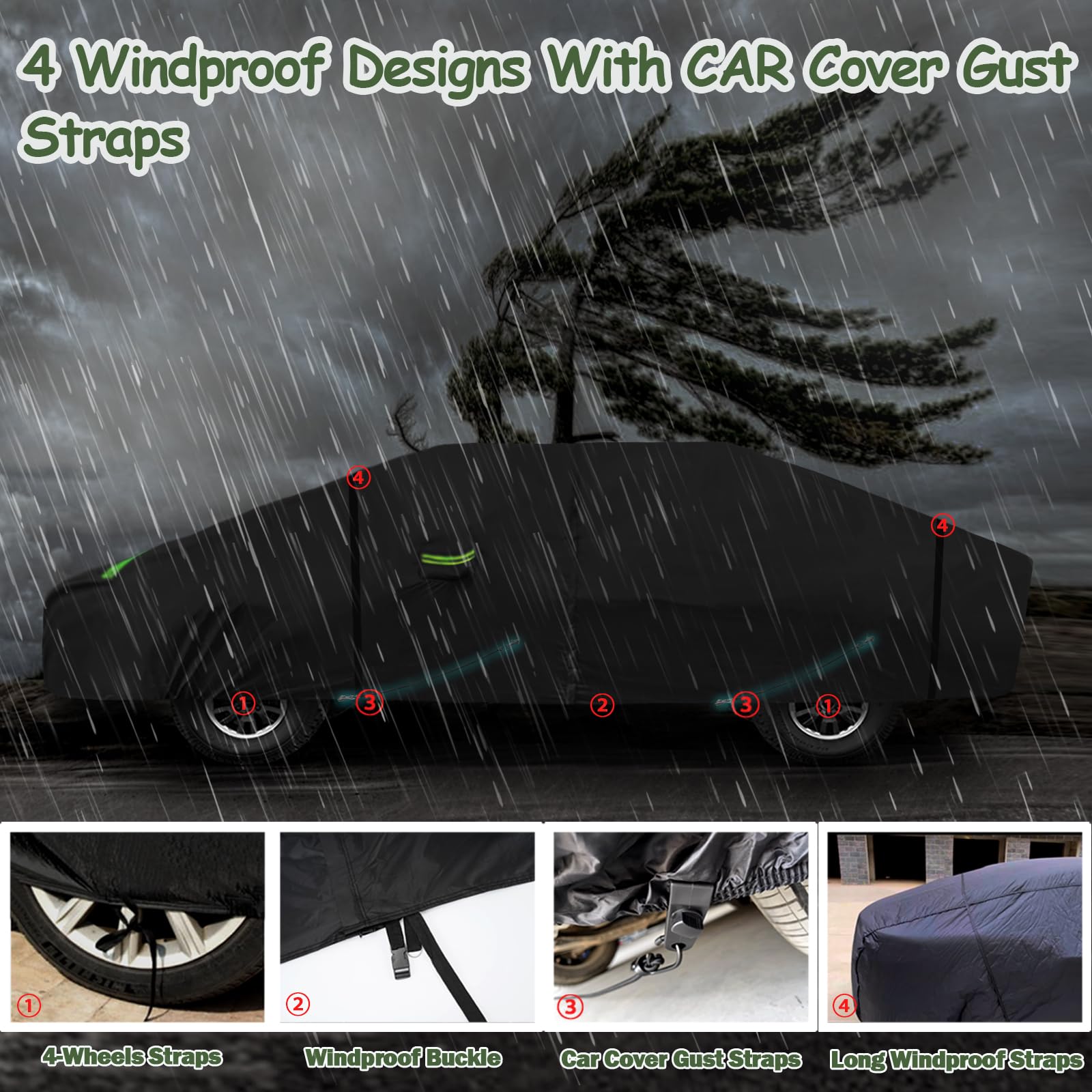 Car Covers for 2024 2025 Tesla Cybertruck, 6 Layers 210T Waterproof All Weather Sun UV Rain Snow Outdoor/Indoor Windproof Full T