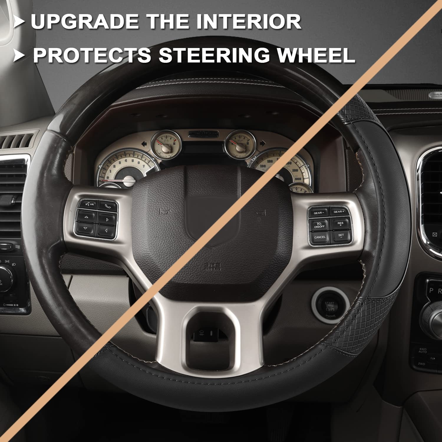 GIANT PANDA Car Steering Wheel Cover for Dodge Ram 1500 2500 3500 15.5-16 inches- Solid Black