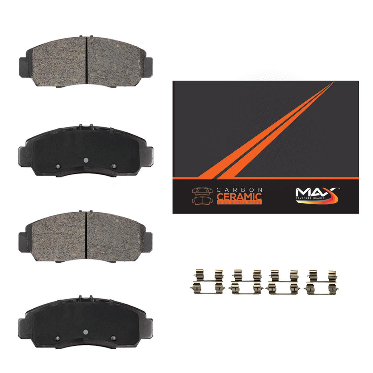 Max Advanced Brakes Front Brake Pad Compatible With 2012-2021 2022 2023 Grand Caravan Compatible With Journey Town & Country Compatible With Jeep Wrangler, Carbon Ceramic Pad W/Hardware