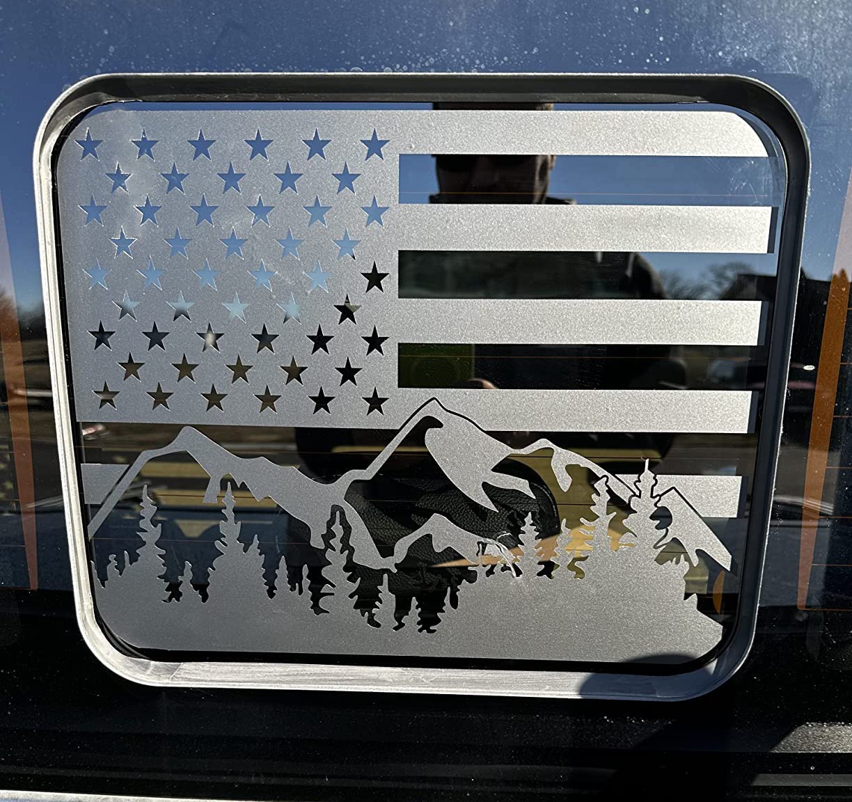 Xinghe For 2015-2023 F150, 2017-2022 F250 F350, Rear Middle Window American Flag Decals, Matte Black Usa Flag Decal For Truck Ba