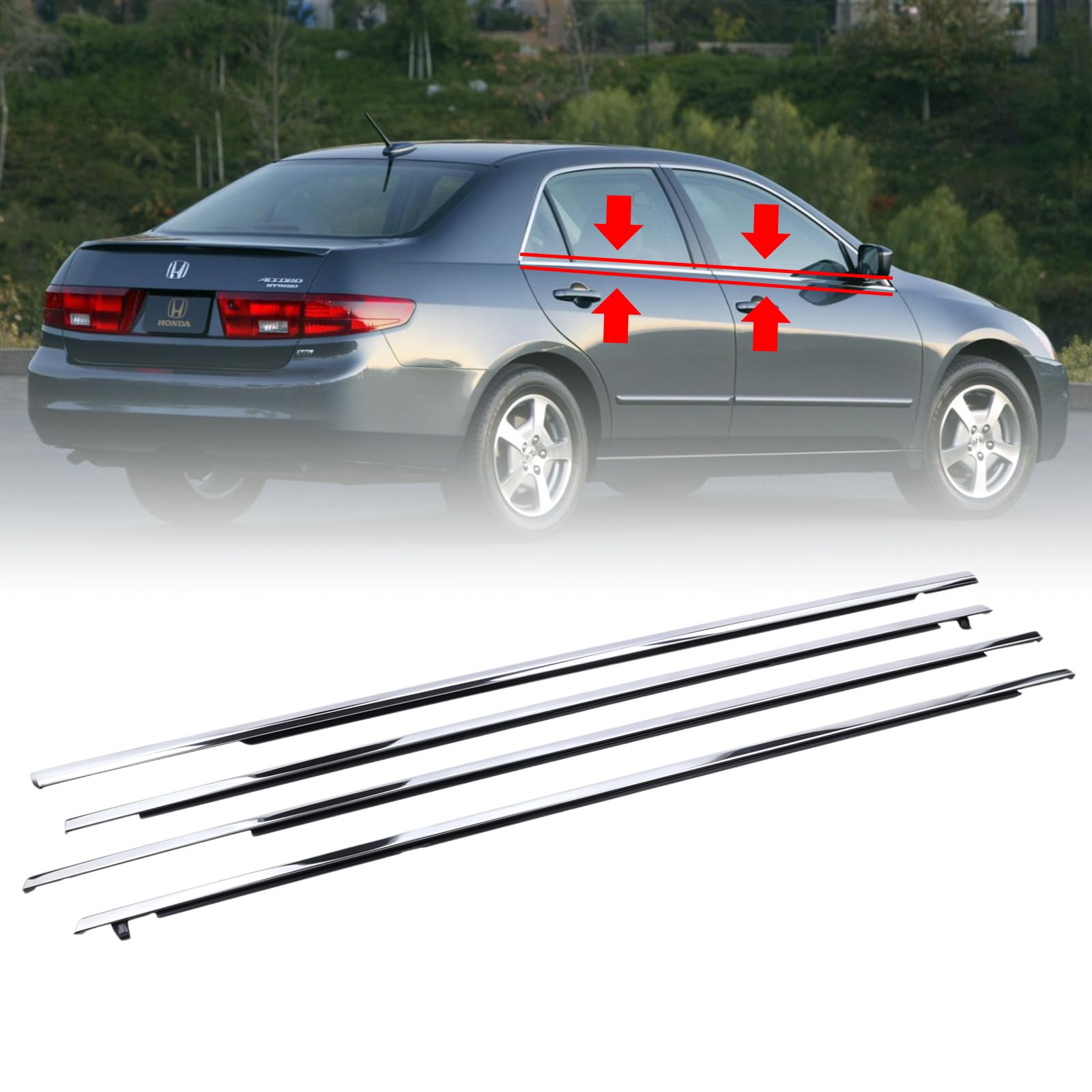 4Pcs Weatherstrip Window Moulding Trim Seal Belt Compatible With 2003-2007 Honda Accord Replaces# 72410-Sda-A01; 72450-Sda-A01;