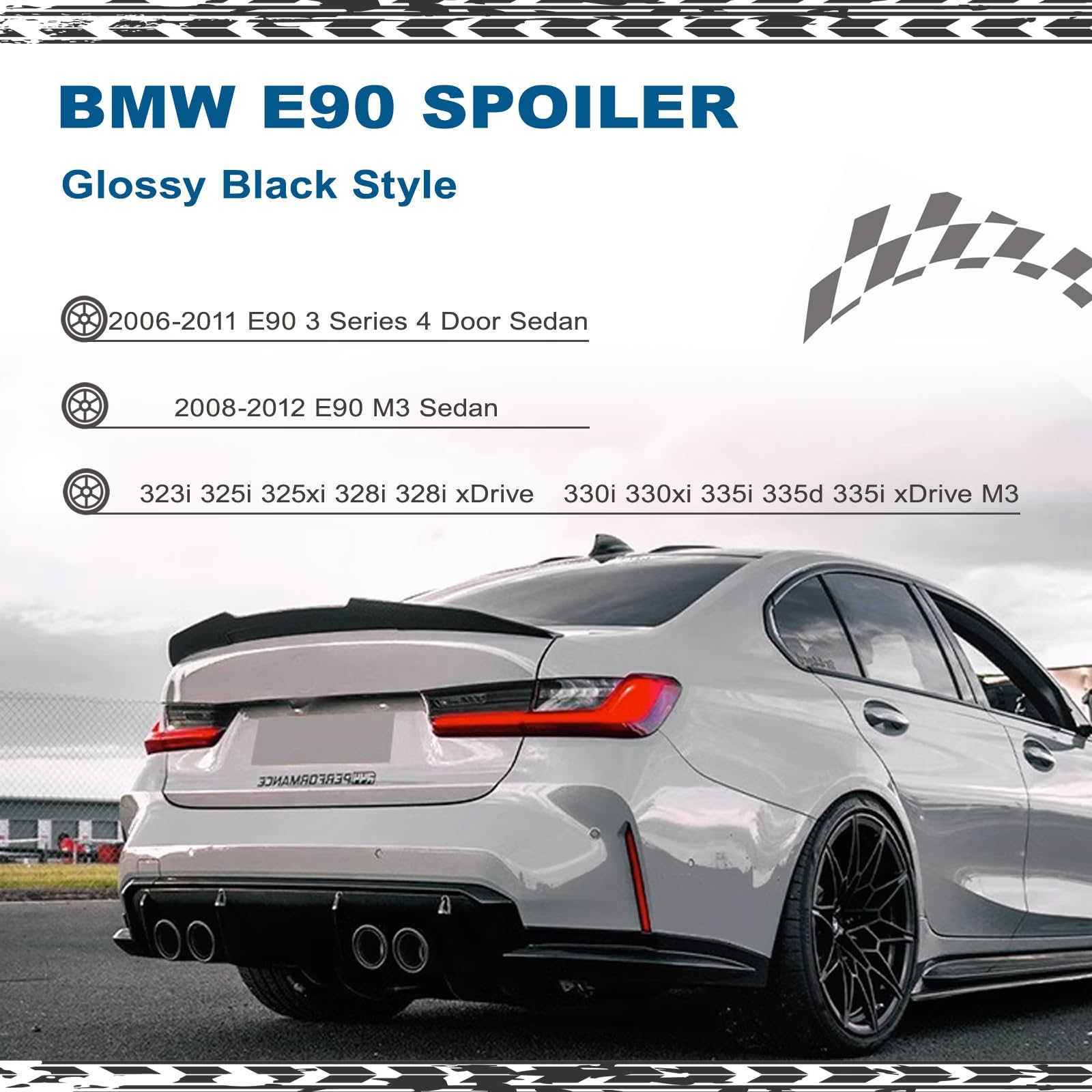 AAriguthel Rear Spoiler Wing Compatible with 2006-2011 BMW E90 3 Series Sedan & 2008-2012 E90 M3 Sedan - M4 Style Trunk Lip for