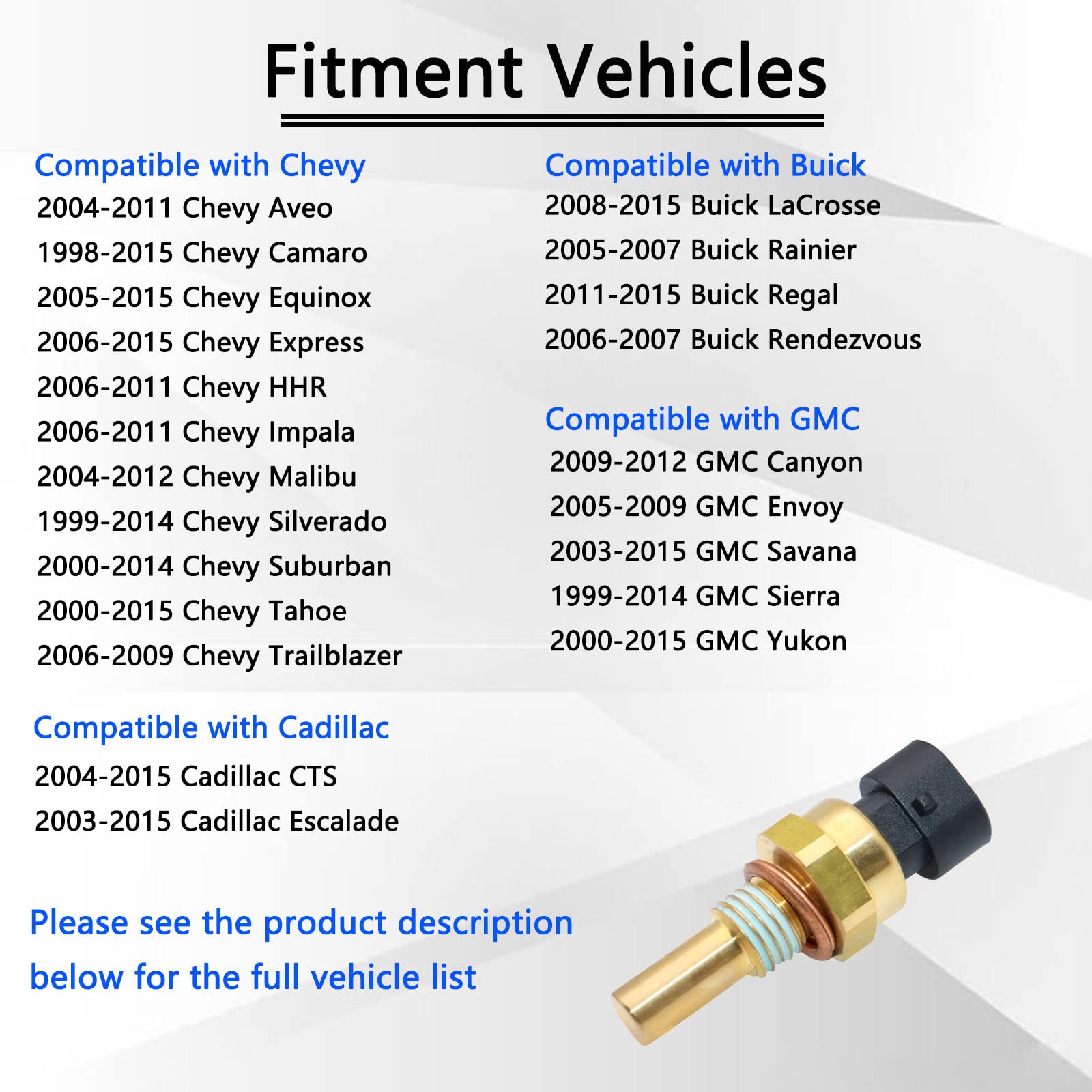 KEJSTED Engine Coolant Temperature Sensor 213-4514 213-4333 Compatible with Chevy Avalanche Impala Trailblazer Suburban 1500 250