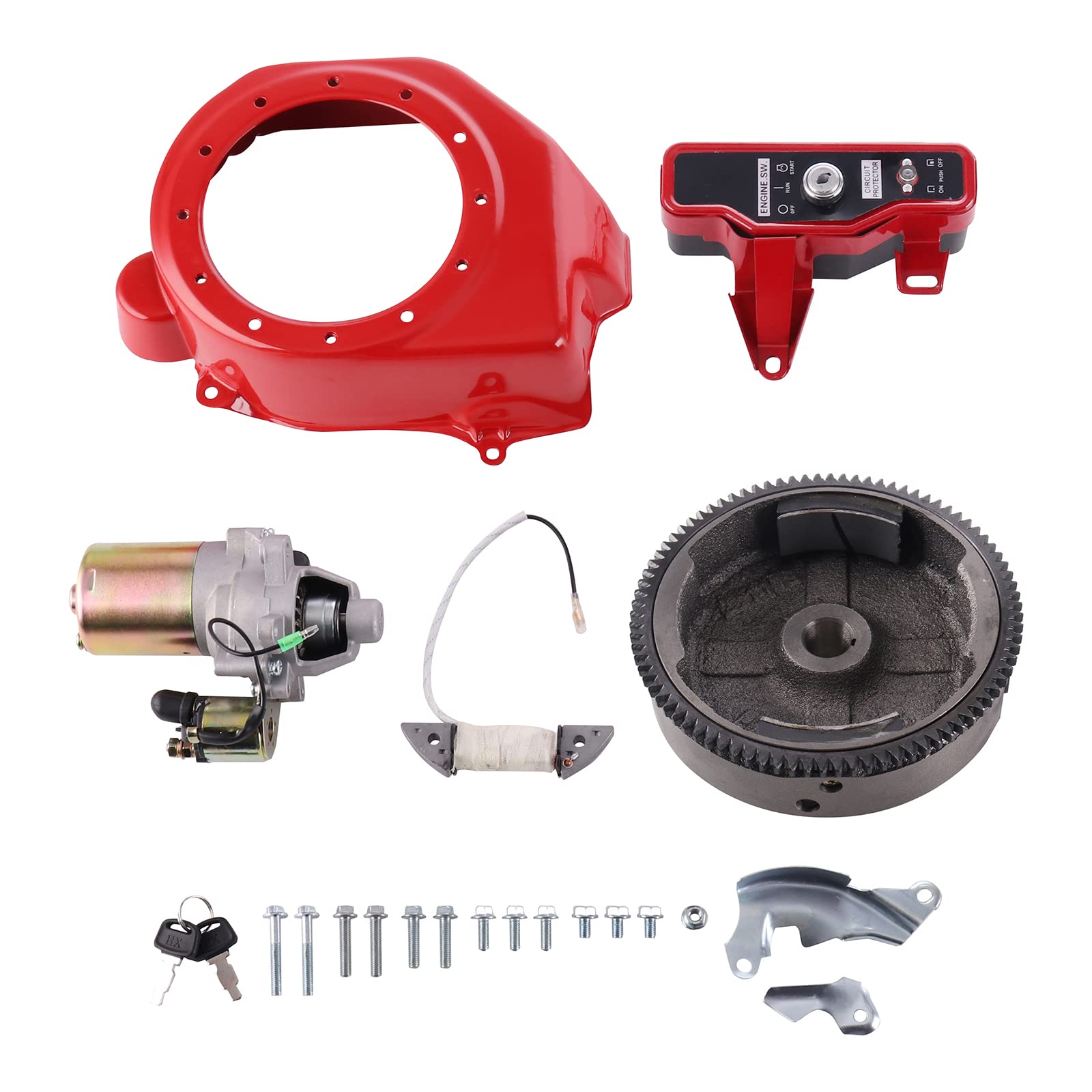 Mofans Electric Starter Motor Kit Fit For Honda Gx200 6.5Hp Gx160 5.5Hp Engines Starter With Solenoid Flywheel With Ring Gear Key Switch Box With Keys Charging Coil Mounting Bolts