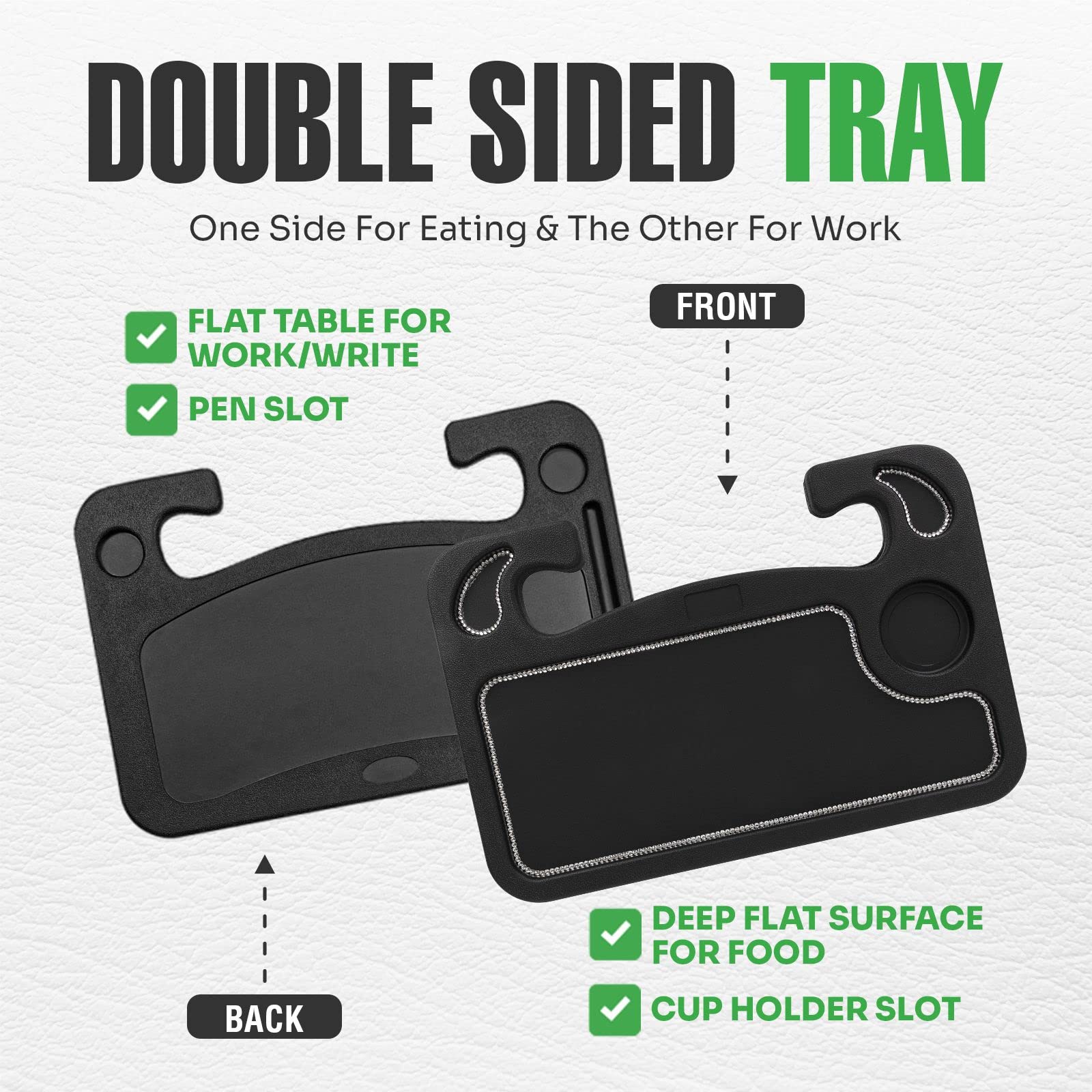 Lebogner Bling Steering Wheel Tray, Car Food Trays For Eating, Laptop, Tablet, Ipad Or Notebook, Hook On Auto Steering Wheel Des