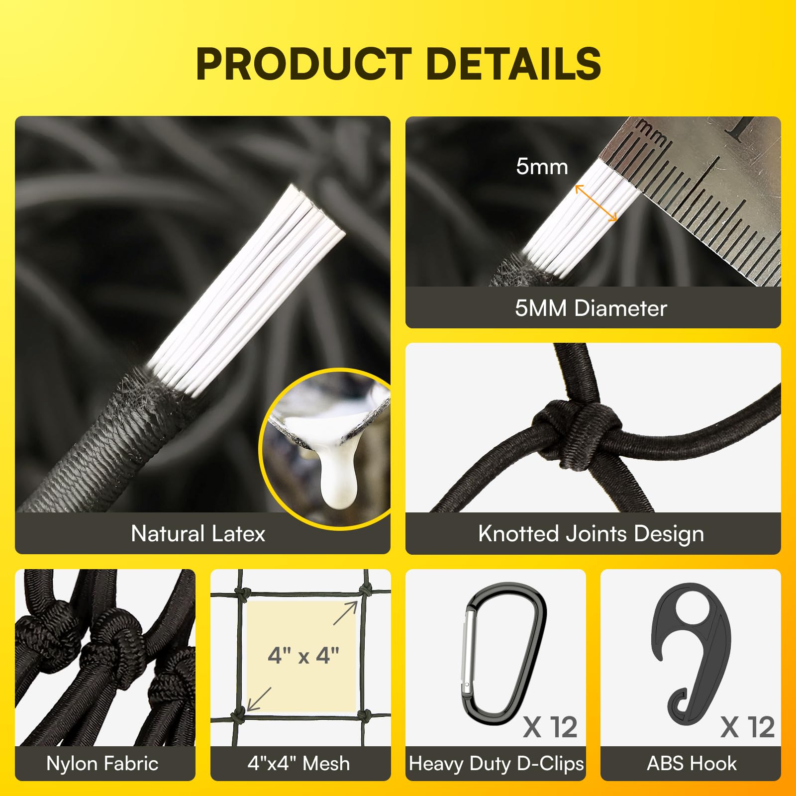 Cakubor Truck Bed Cargo Net, 3'X4' Stretches To 8'X10', For Pickup Truck Bed, 4''X4'' Mesh Super Duty Bungee Cargo Net With 24 P