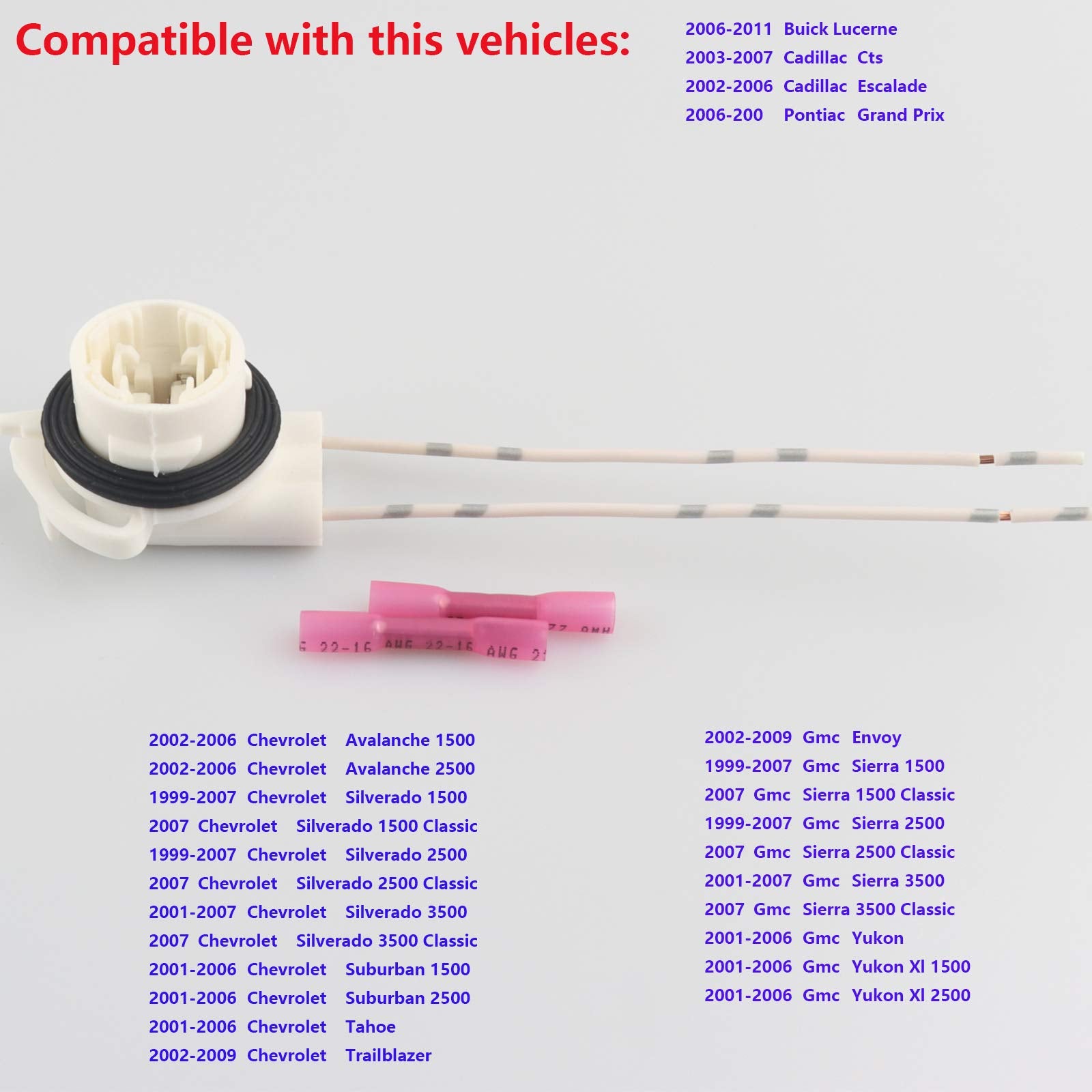 2PCS Lamp Socket, Wire Harness Pigtail Light Socket LS94,19258649,645-607 Compatible with Chevy Avalanche Silverado Suburban Tah