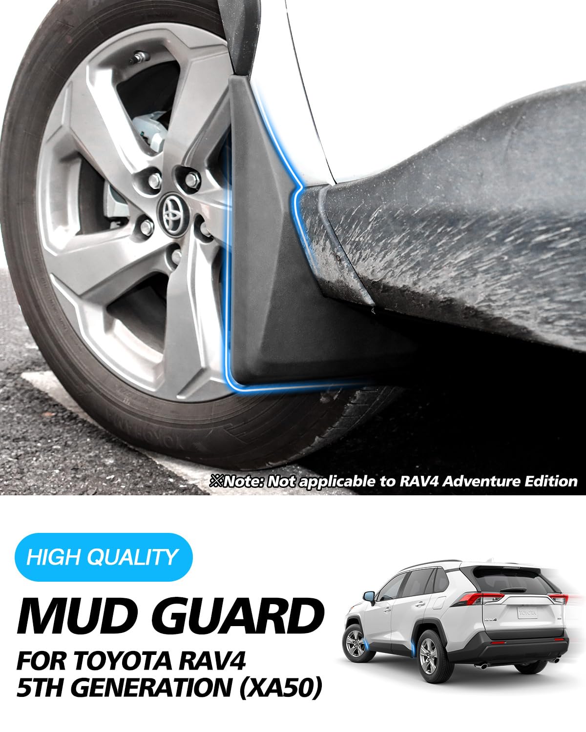 Powerty Custom Fit For Mud Flaps Toyota Rav4 2025 2024 2023 2022 2021 2020 2019 Splash Guards Molded Front And Rear Fender Cover