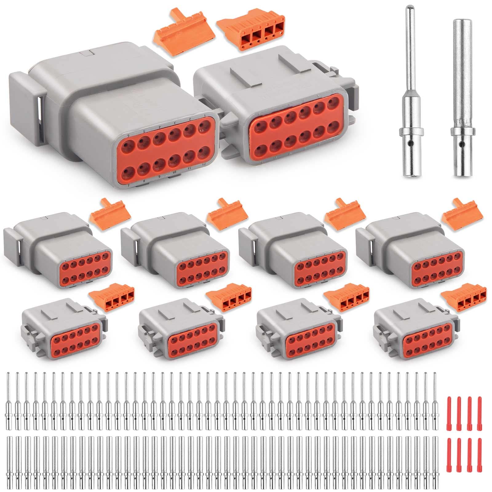 JRready Deutsch DTM Connector 12 Pin 4 Kits, ST6330-12 DTM Connector Kit with Size 20 Solid Contacts 20-22AWG, Waterproof Automo