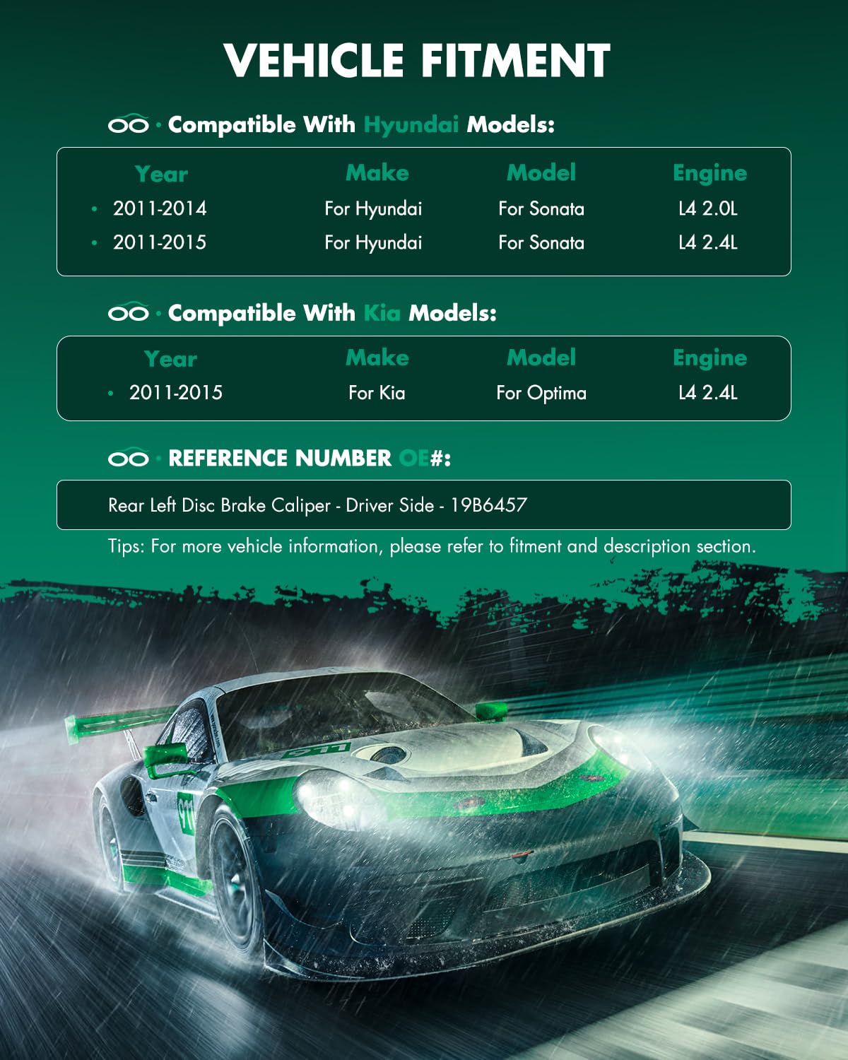 Scitoo Rear Left Brake Caliper With Bracket 19B6457 Compatible For Hyundai Sonata 2011-2015, For Kia Optima 2011-2015