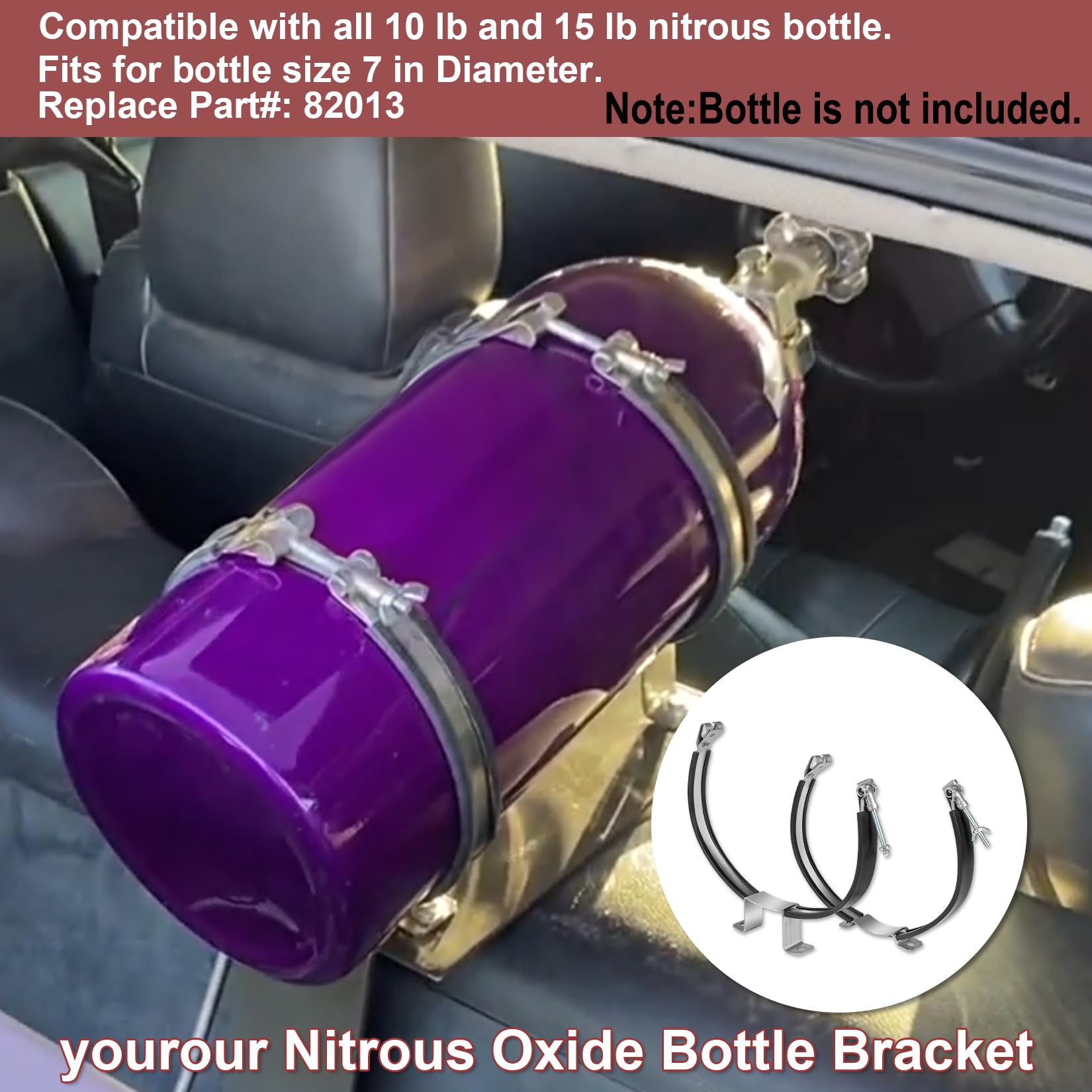 yourour 82013 Nitrous Oxide Bottle Bracket,7   Nos Single Bottle Holder Bracket for 10-15 pound nitrous bottle