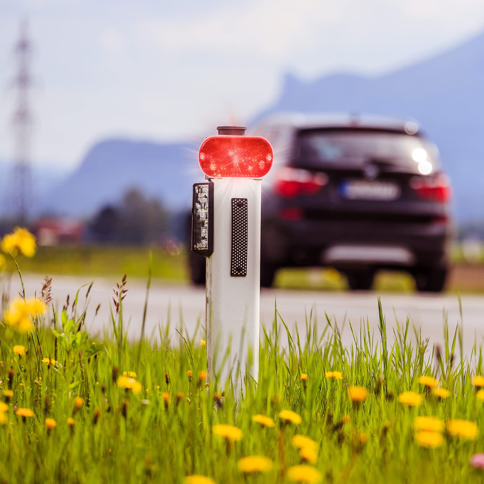 10 Pack Front Reflector Oval Reflector For Driveway Fence Gate Posts Trailers Safety Reflectors Automobiles Boats Mailboxes Reflector With Center Mounting Hole (Red)