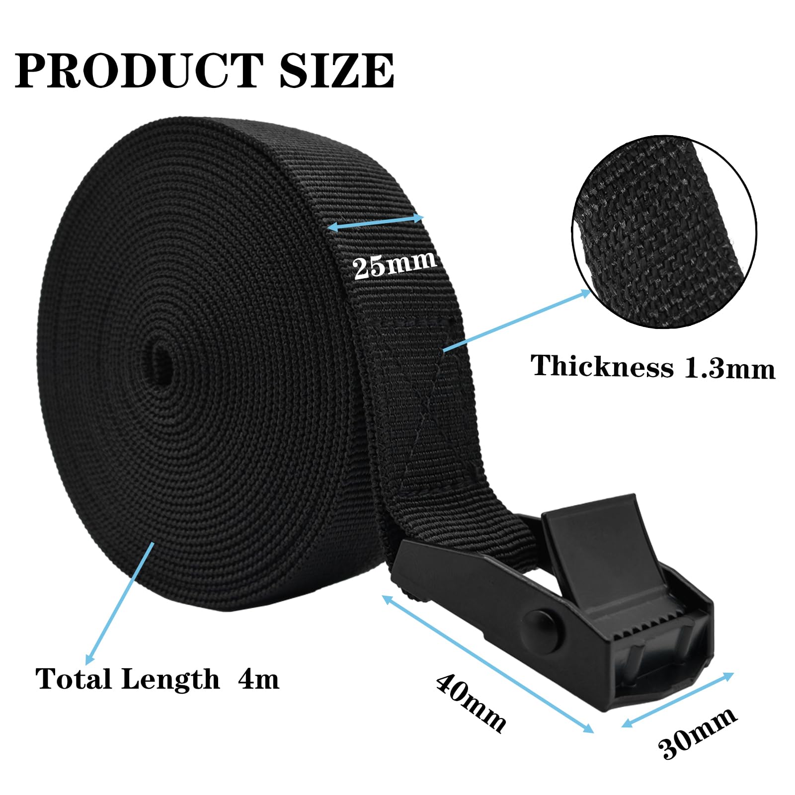 Anfyko Tie Down Strap Fully Upgraded (1 X 13.2' 4Pcs), Thicker Webbing, Stronger Snaps, Bevel Cut Ends, Adjustable Cam Buckle Lashing Straps For Sup, Kayak, Rv, Tourist Car, Trailer,Truck, Motorcycle