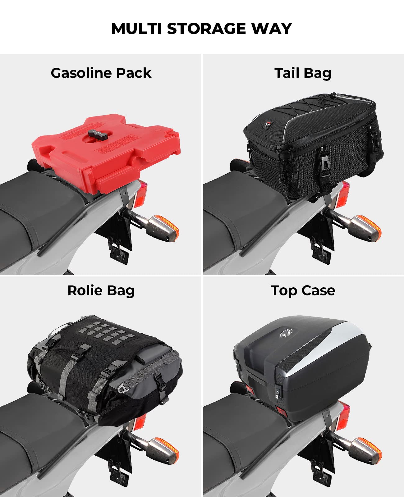 KEMIMOTO Black Motorcycle Rear Luggage Rack Compatible with TW200 (1987-2025) - Enduro Tail Storage Carrier