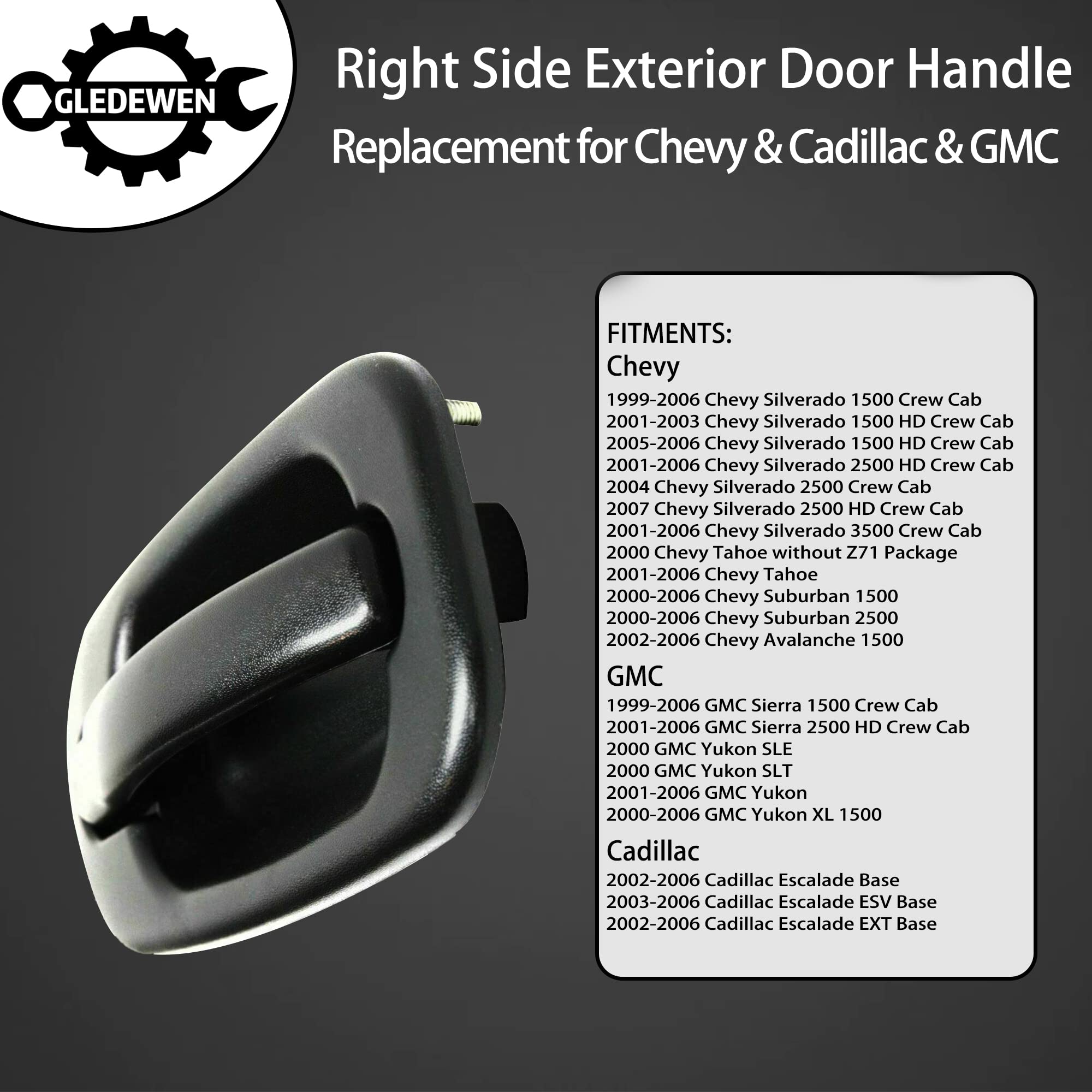 Exterior Door Handle Without Keyhole, Compatible With 1999-2007 Chevy Silverado Suburban Tahoe Avalanche, Gmc Sierra Yukon, Cadillac Escalade, Front Outside Right Side | 25942272 15182406 Gm1311143
