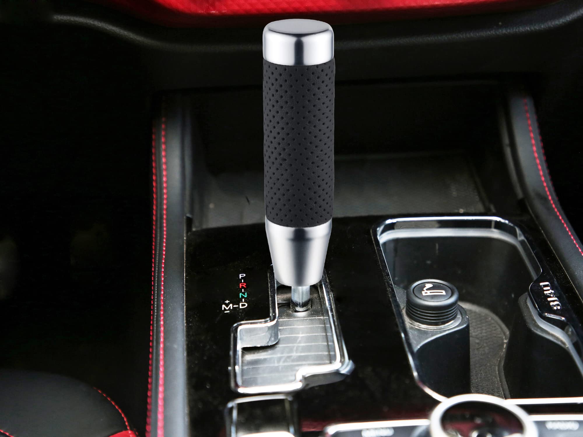 Abfer Weighted Shift Knob Short Stick Gear Shifter Adapter Leather Shift Knobs For Most Automatic Manual Vehicle Trucks,Silver