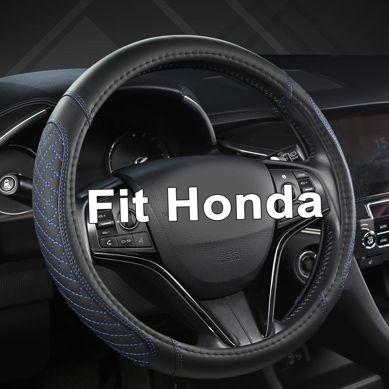 West Llama Customized Auto Car Steering Wheel Cover for Honda Accord CR-V HR-V Pilot Civic(Diamond Quilted -Black+Blue-Standard 