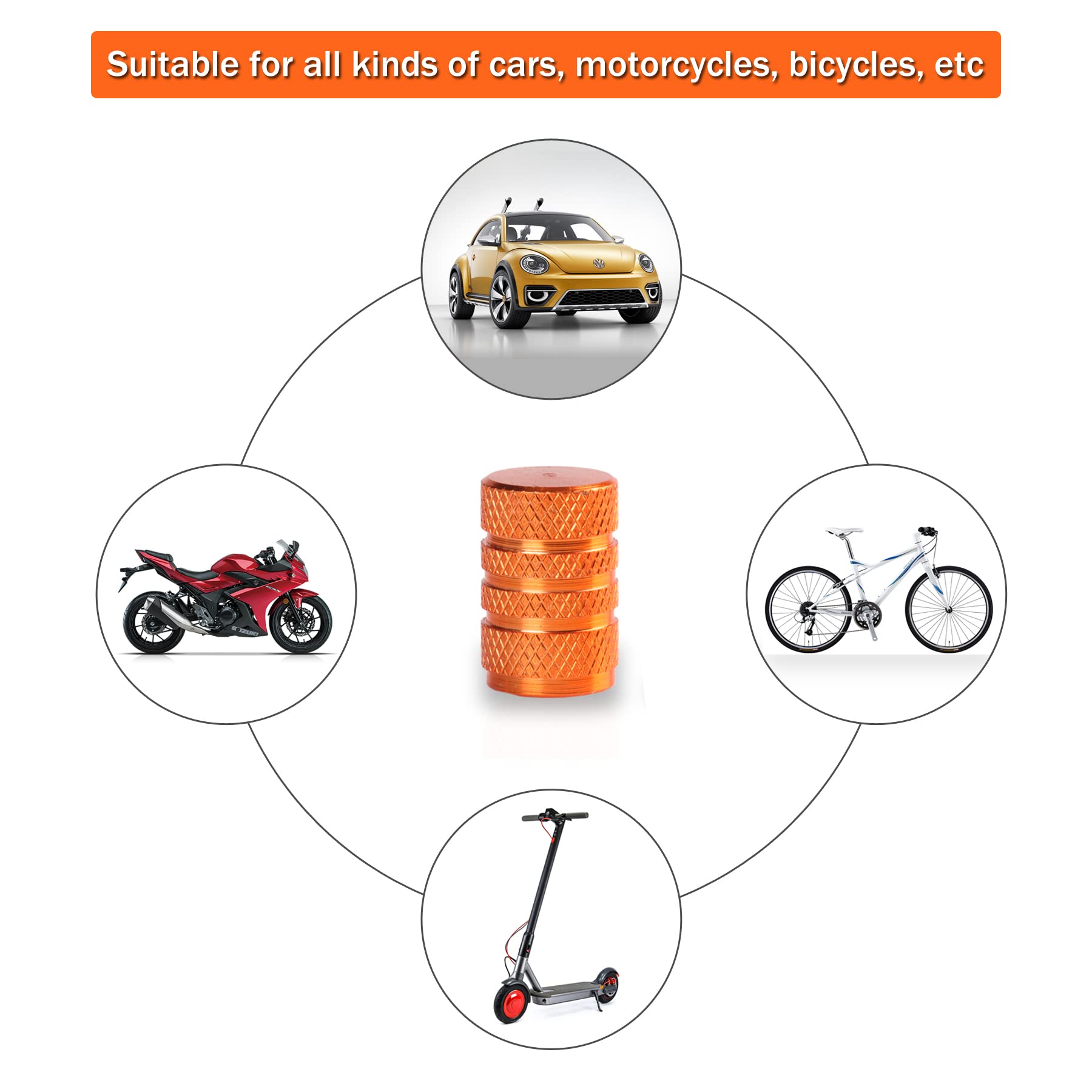 Singaro 12Pcs Tire Valve Stem Caps, Car Exterior Accessories, Aluminum Alloy Valve Cover Universal For Cars, Trucks, Motorcycles And Bicycles (Orange)