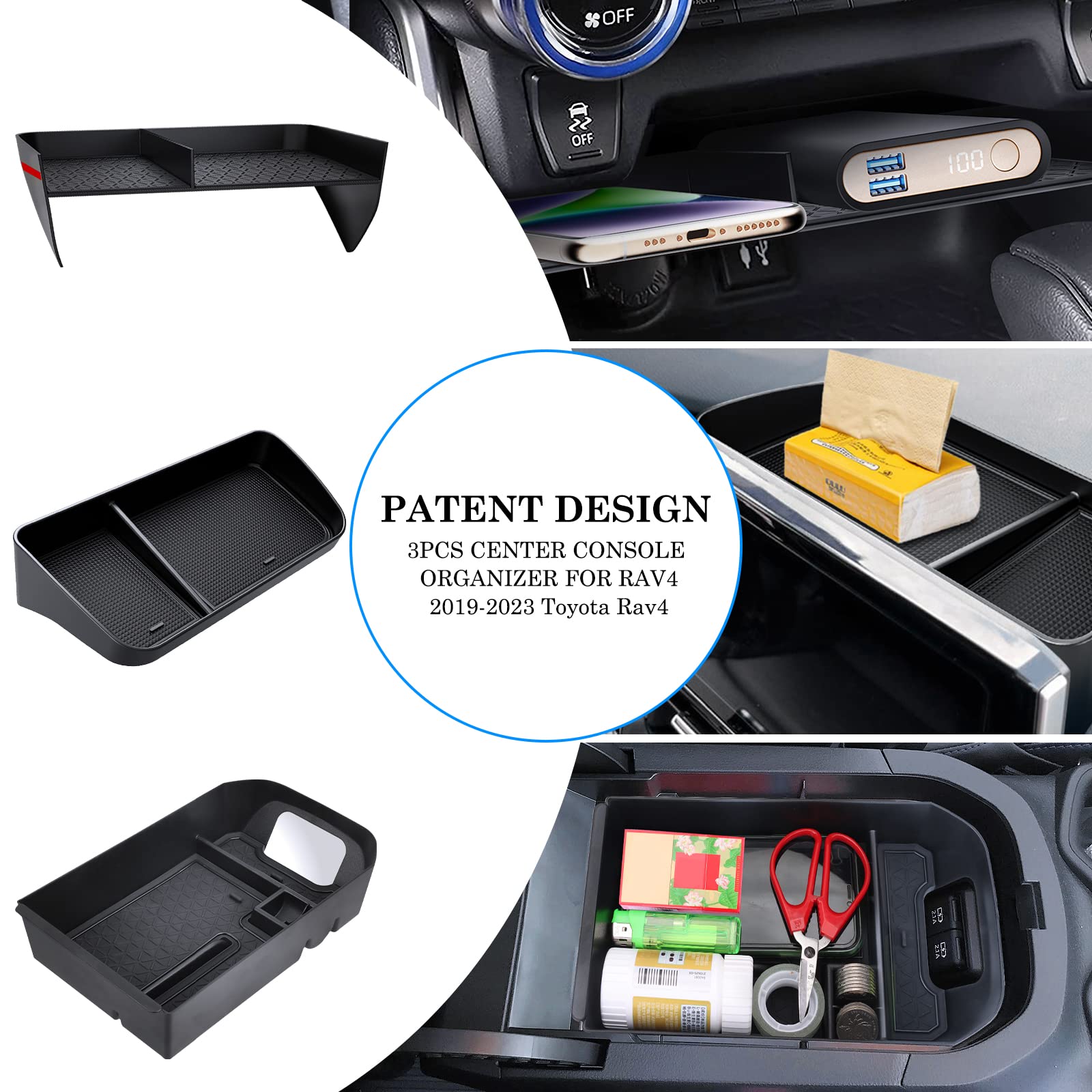 DIAMOOKY Upgraded Center Console Organizer Compatible with Toyota RAV4 2025 2024 2023 2022-2019 Interior Accessories, Armrest St