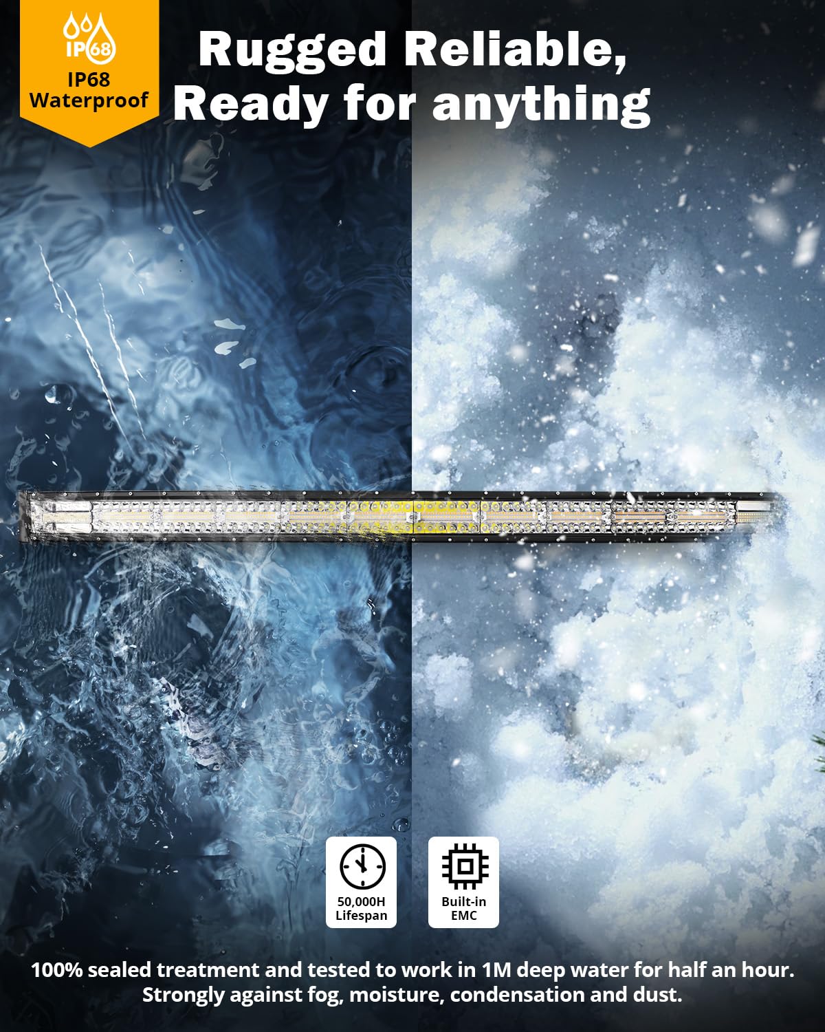 Auxbeam 6 Modes Amber White Series 50 Inch Curved Led Light Bar 288W Strobe Flash Warning Multi-Function Offroad Lighting Spot F