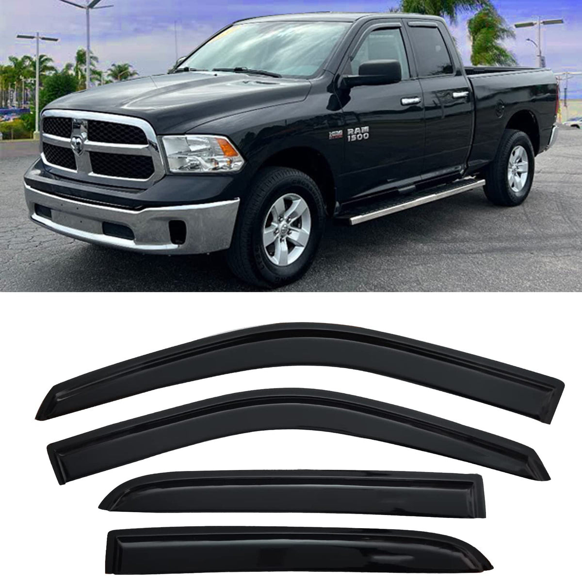 Window Visors Rain Guards Vent Guard Shade Wind Deflectors For 2009-2018 Dodge Ram 1500 Crew Cab, 2010-2022 Ram 2500/3500 Crew/M