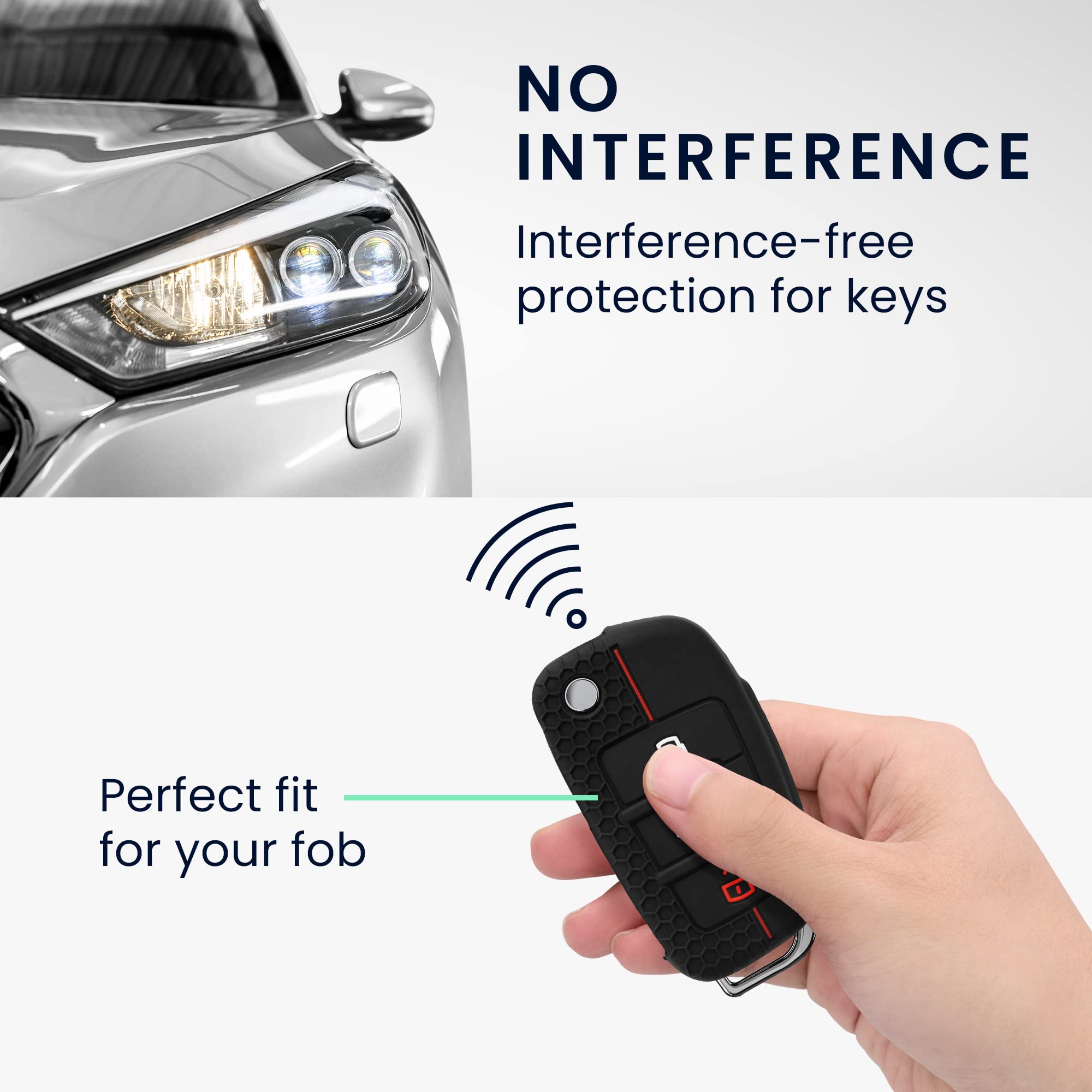 Kwmobile Car Key Cover Compatible With Audi 3 Button Flip Key Key Cover - Silicone Protective Car Key Fob Case - Black/Blue