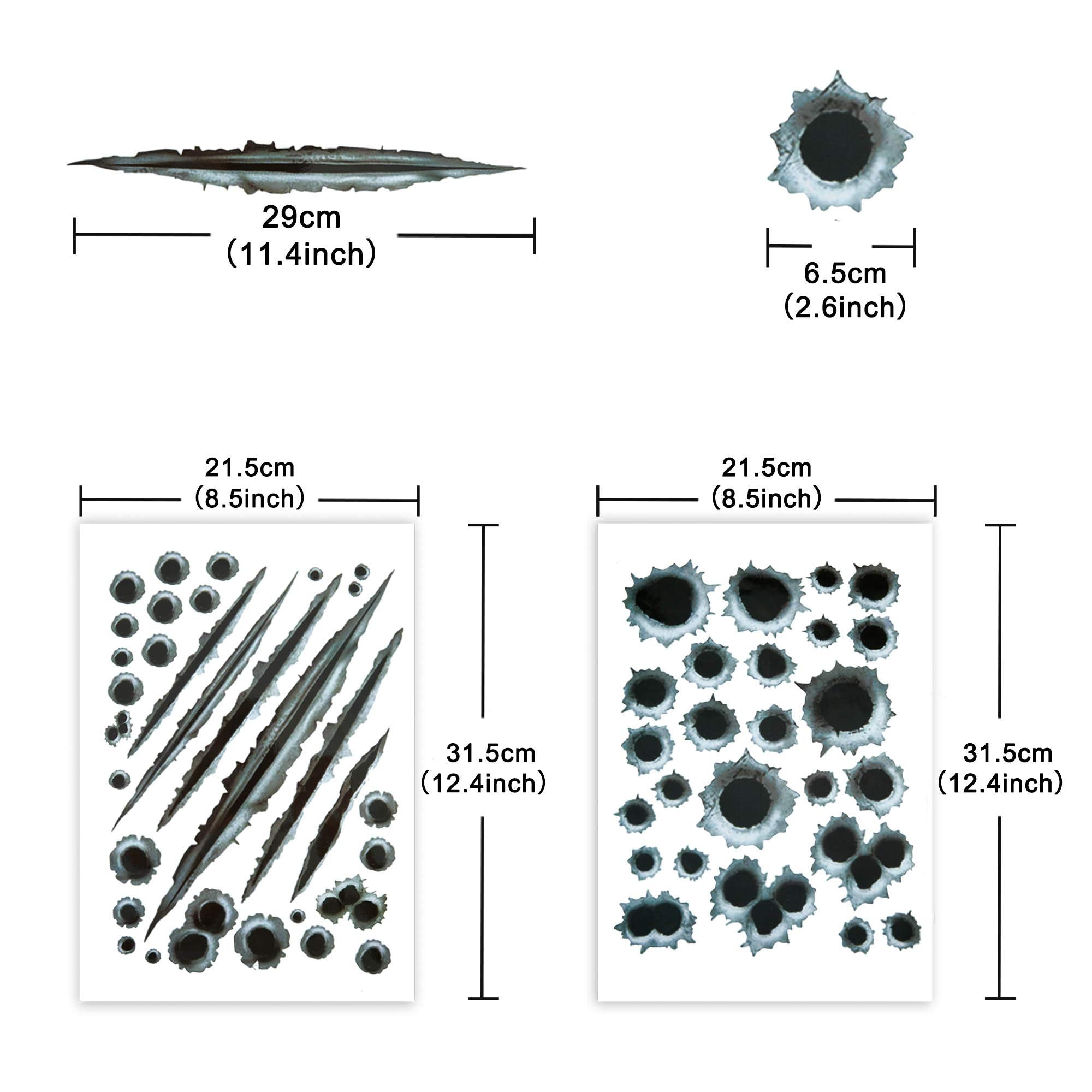 Tomall 96-Hole 3D Bullet Hole Car Stickers Simulation Stereoscopic Fake Guns Bullet Hole Stickers Automotive Tattoo Hood Front Cover Decorations Accessories Bullet Waterproof Car Decals 4 Sets