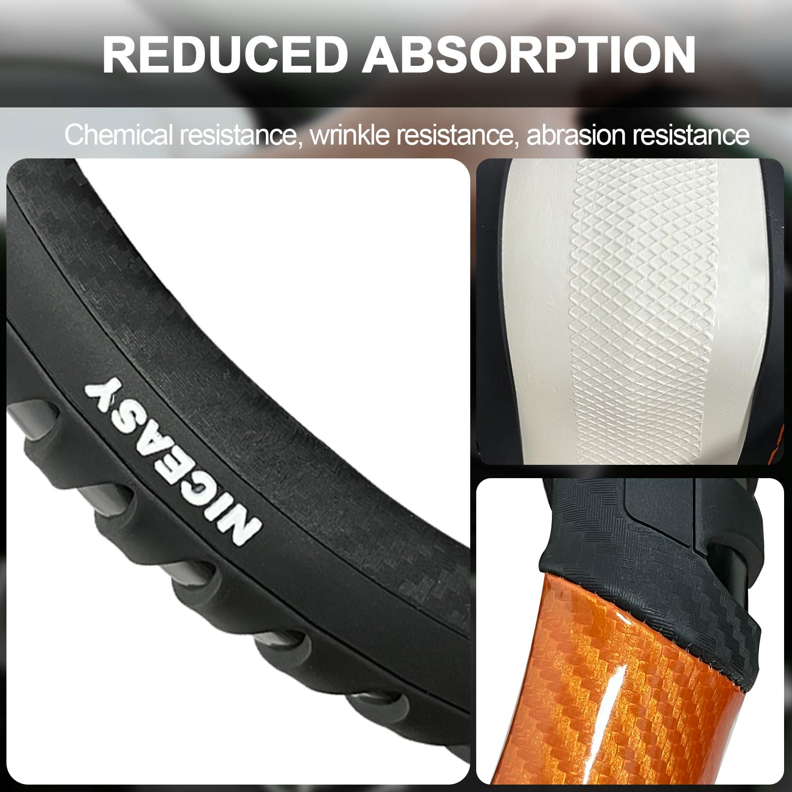 NICEASY Sport Style Orange Leather Steering Wheel Cover, Black Sport Grip Steering Wheel Accessory,Universal Fit 14.5-15.25 inch