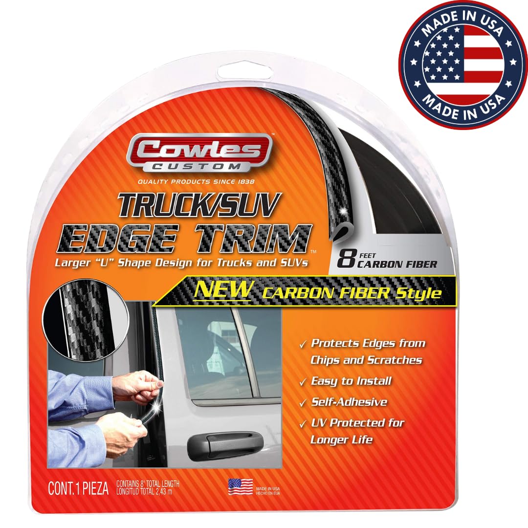 Cowles Custom - Enhanced 8Ft Carbon Fiber U-Channel Edge Guard Trim, 8Ft Flexible Plastic (Pvc) Bumper Protector Accessory, Door