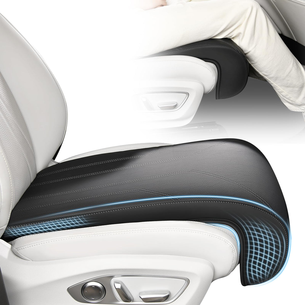 FLORICH Car Seat Extender Leg Extender Support Cushion for Driver Seats Office Chair, Leather Carseat Leg Support for Long Drive